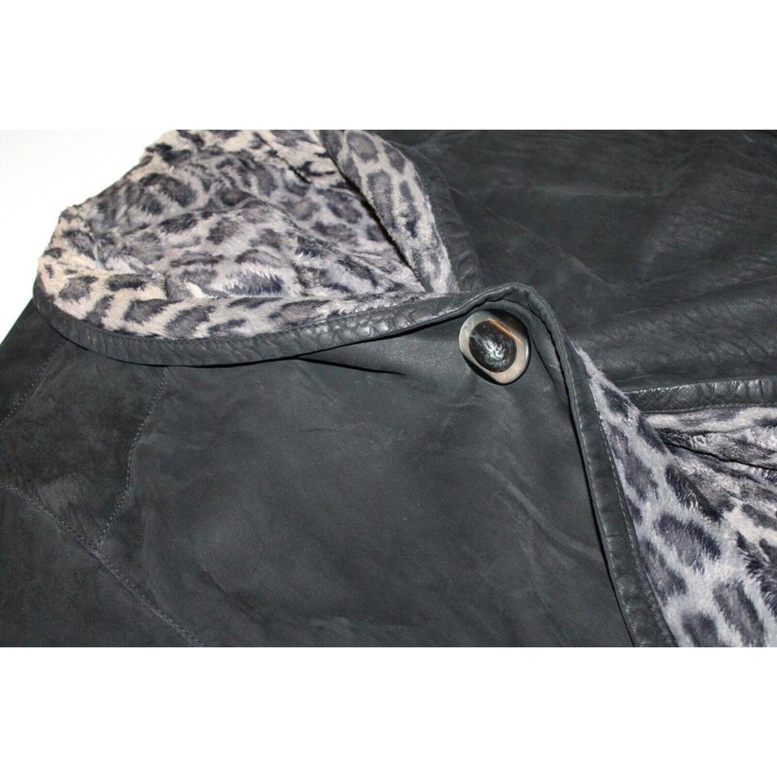 Other Enrico Mandelli Black Leather Suede Leopard Print Coat Size US L / EU 52-54 / 3 - 5 Thumbnail
