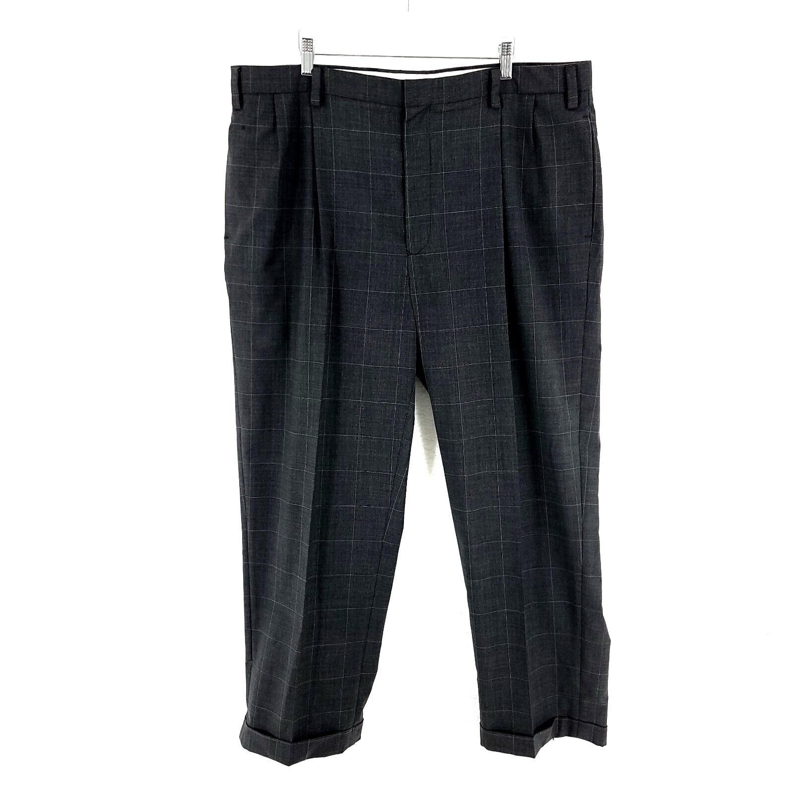 Nautica DAMAGED Nautica Rigger Wool Polyester Gray Windowpane Pleate Size 40R - 1 Thumbnail