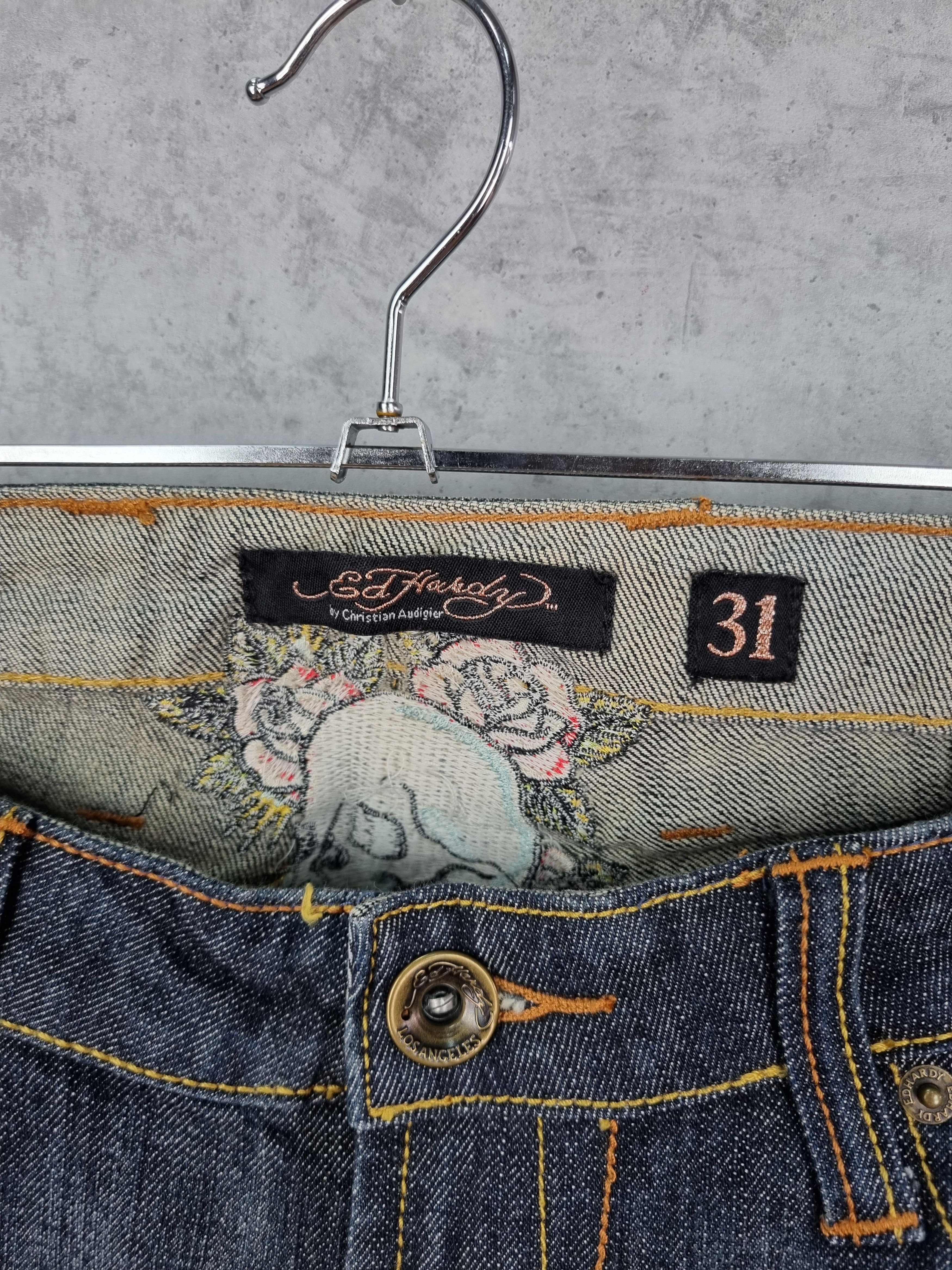 Christian Audigier × Ed Hardy Ed Hardy Knitted Skull Skinny Jeans Raw Denim Size US 31 - 8 Thumbnail
