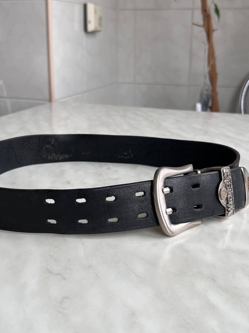 Wrangler Y2K Vintage Wrangler Leather Belt Steel 90s Diesel Style Size ONE SIZE - 3 Thumbnail