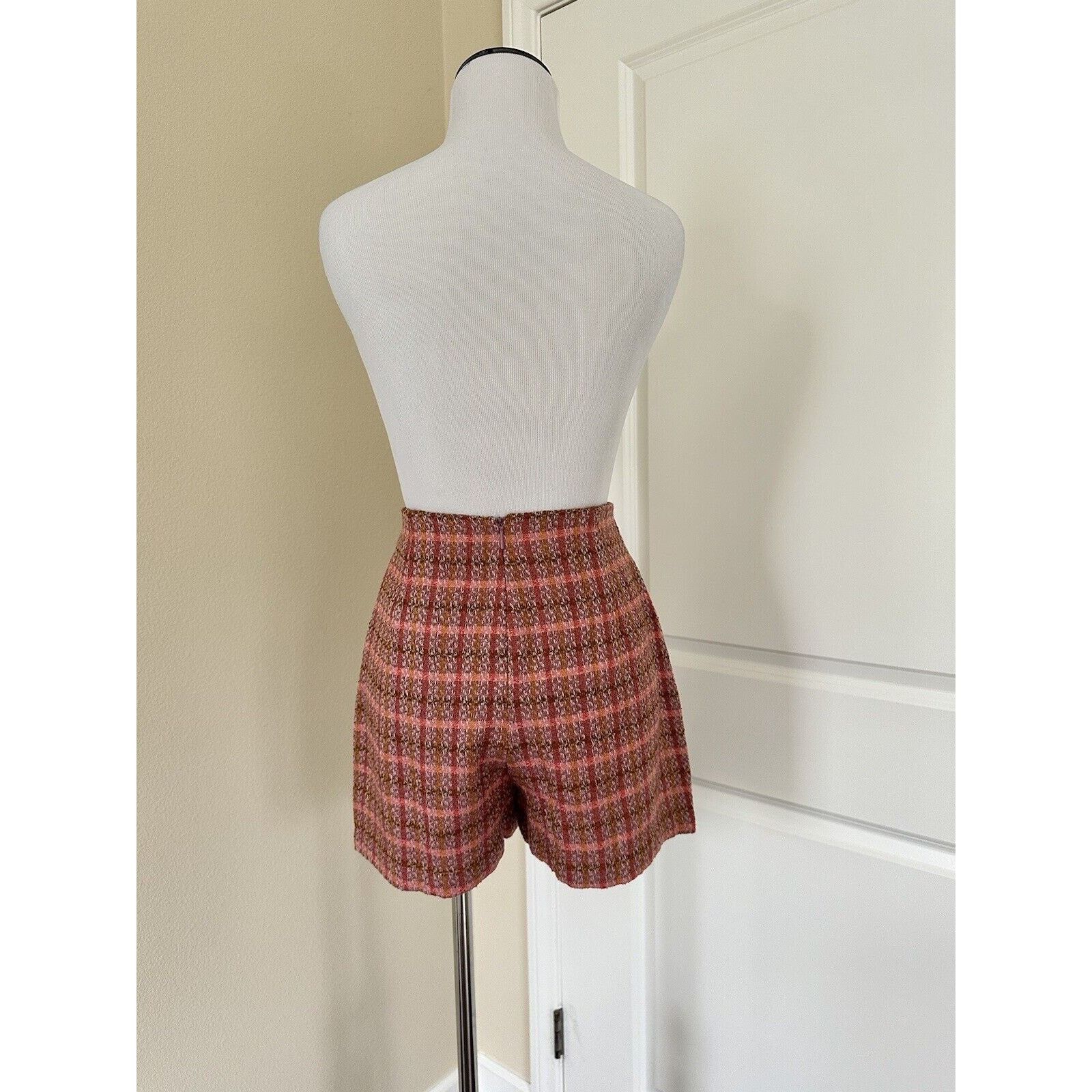 Mango Mango Skort Pink Peach Orange Plaid Pattern Women’s XS NWT Size 23" - 6 Thumbnail