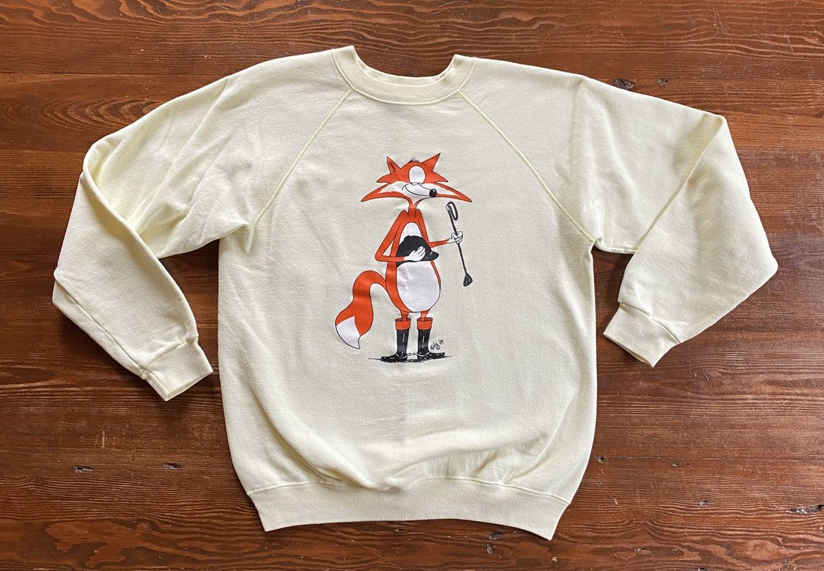 Hanes × Vintage Vintage 80’s Fox Hunt Yellow Raglan Crewneck Sweatshirt Size US L / EU 52-54 / 3 - 2 Thumbnail