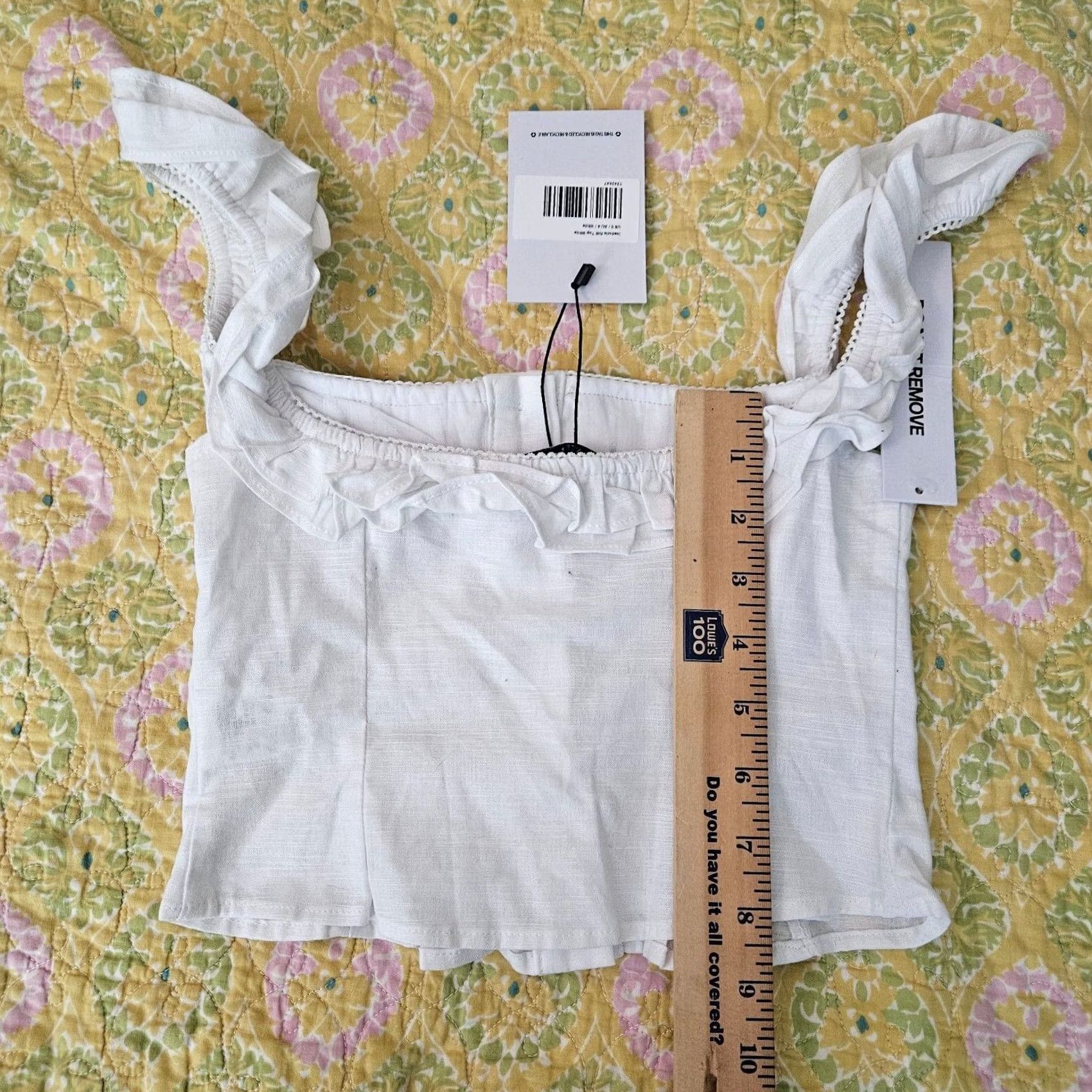 PRINCESS POLLY Princess Polly Iseadoria Frill Women's Cropped Button Up Tank Top Size 0 White Cotton Blend Linen Short Sleeve Regular Knit Shirt Size XS / US 0-2 / IT 36-38 - 7 Thumbnail