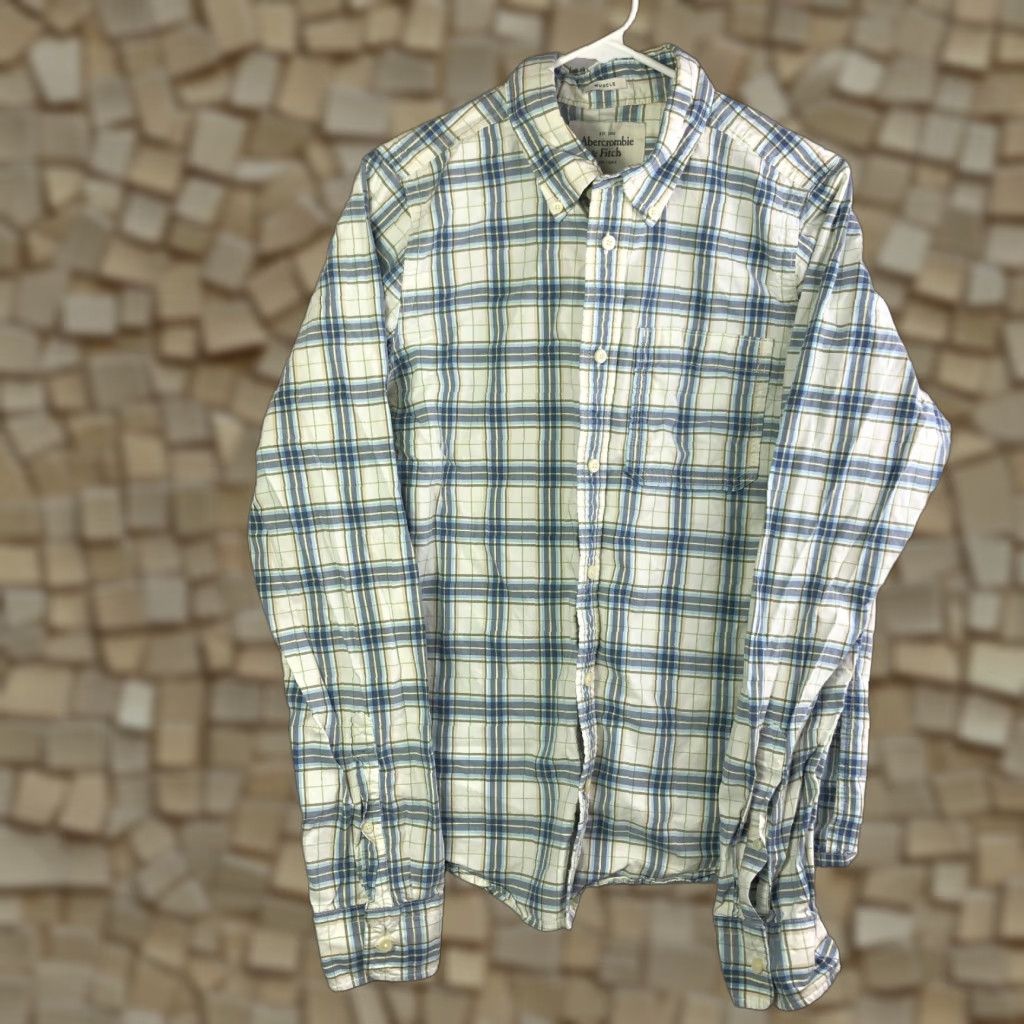Abercrombie & Fitch Abercrombie & Fitch Muscle Mens XL White Plaid Long Sleeve Button Down Collar Shirt Size US XL / EU 56 / 4 - 1 Thumbnail