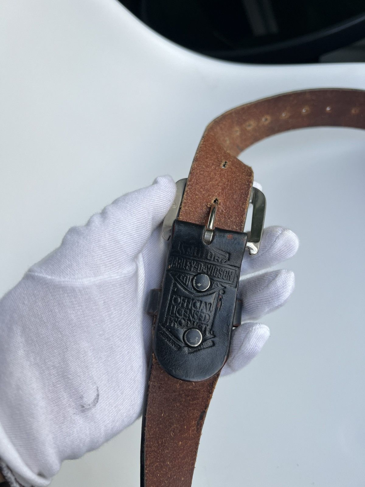 Harley Davidson Harley-Davidson Leather Belt Black Red Wings USA S Vintage Size 30 - 23 Thumbnail