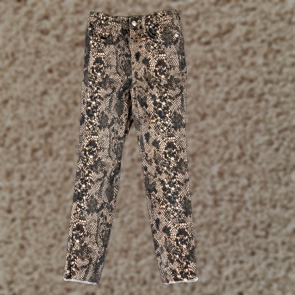 Vintage We The Free Jeans Womens 25 Beige Snake Skin Print Skinny Raw Hem Cotton 22x25 Size 42" / US 20 - 1 Thumbnail