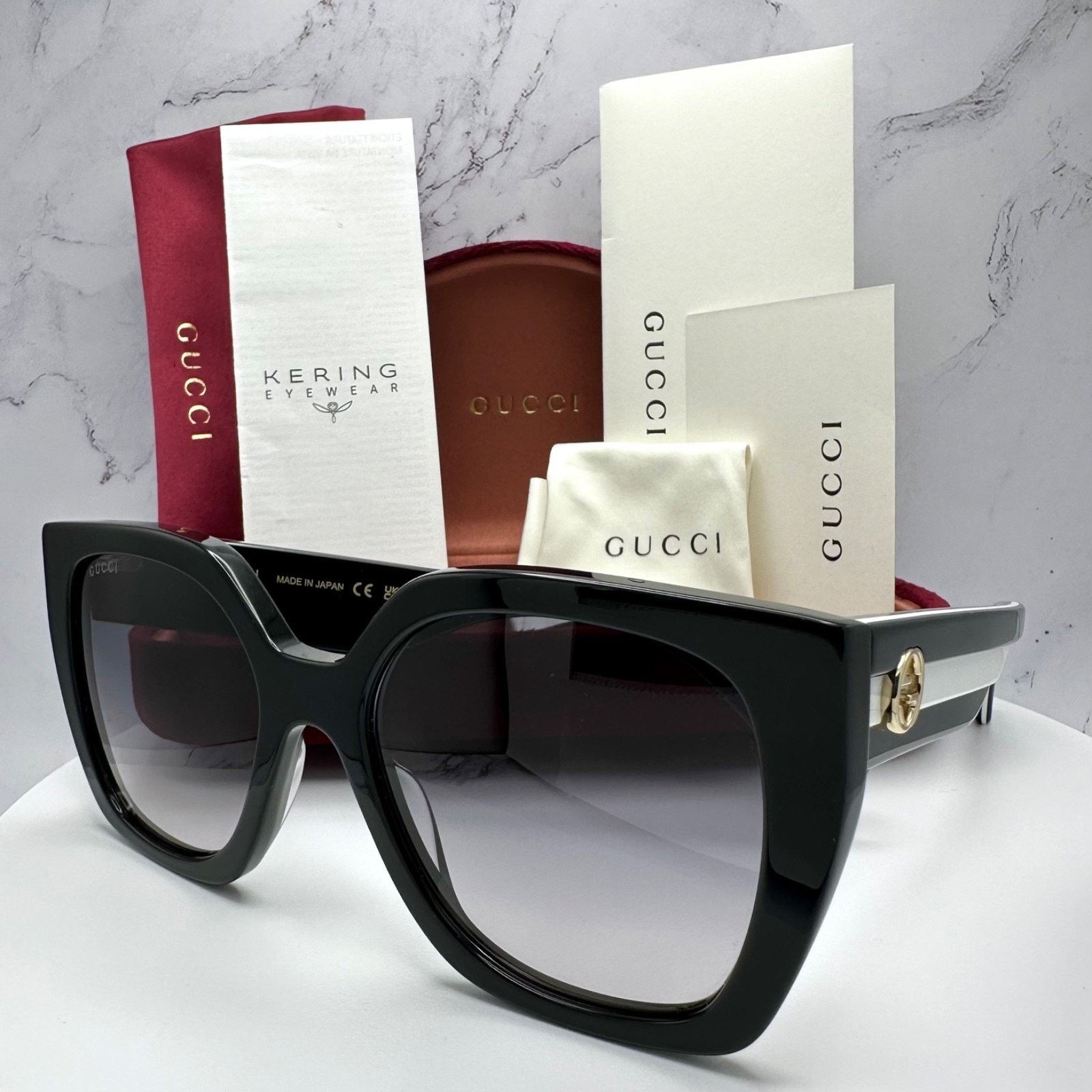 Gucci New GUCCI Sunglasses Black Square Gold Metal GG Web Arms Size ONE SIZE - 14 Thumbnail