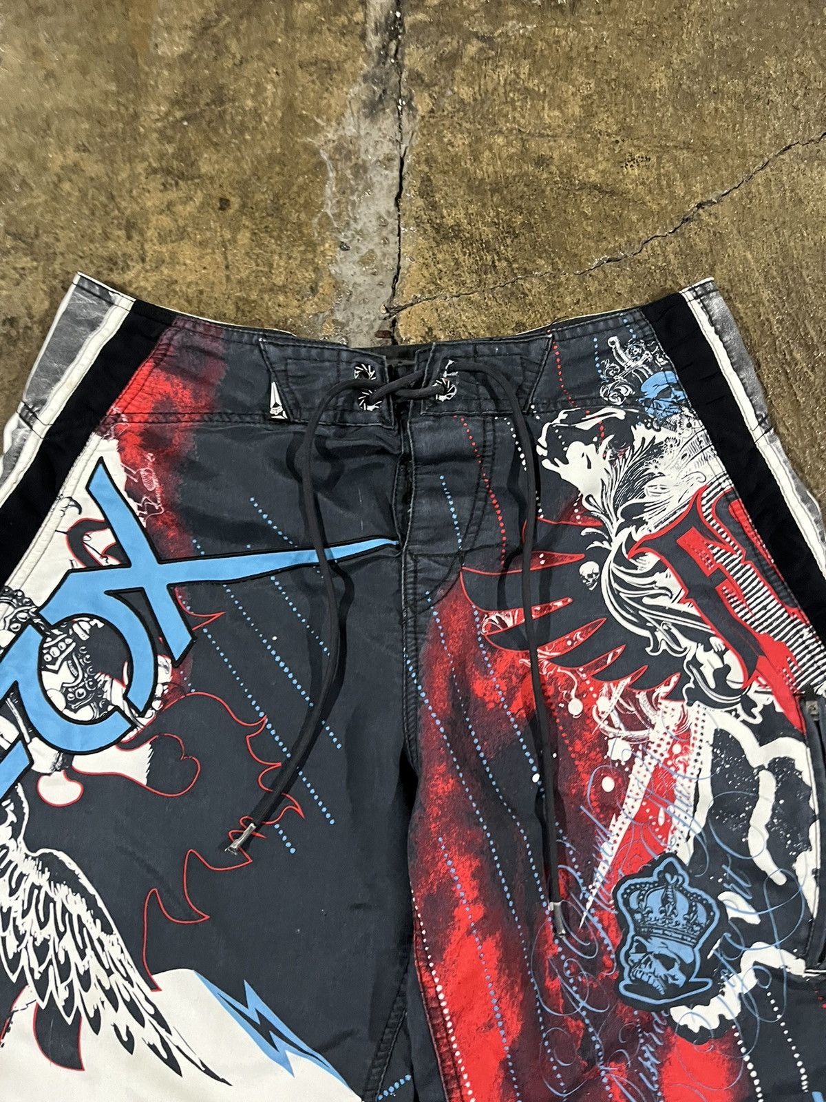 Affliction × Fox Racing × Vintage Crazy Y2K Fox Racing Shorts Grunge Skater Punk Cyber Goth Size US 34 / EU 50 - 5 Thumbnail