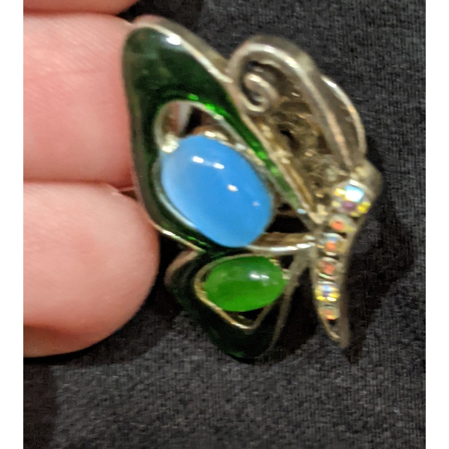 Other Green And Blue Gemmed Rhinestone Butterfly Pin Size ONE SIZE - 5 Thumbnail