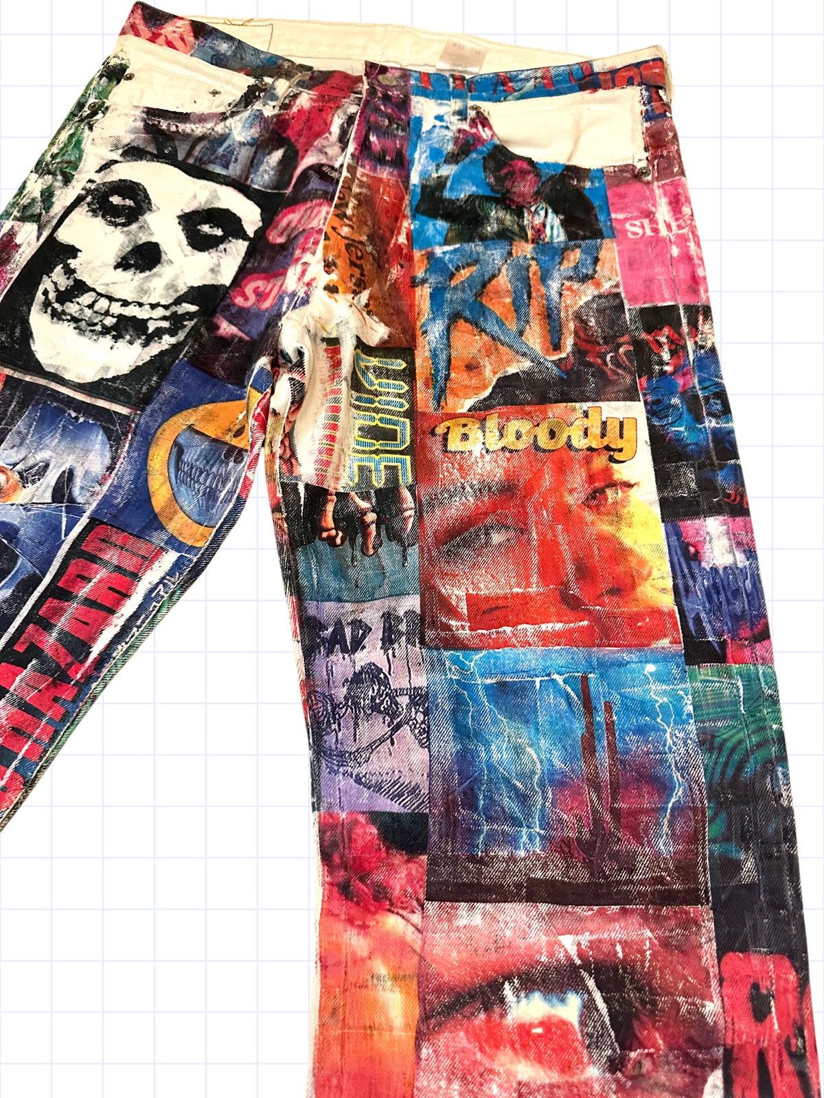 Designer × Vintage 1/1 Horror Printed Denim Size US 33 - 2 Thumbnail
