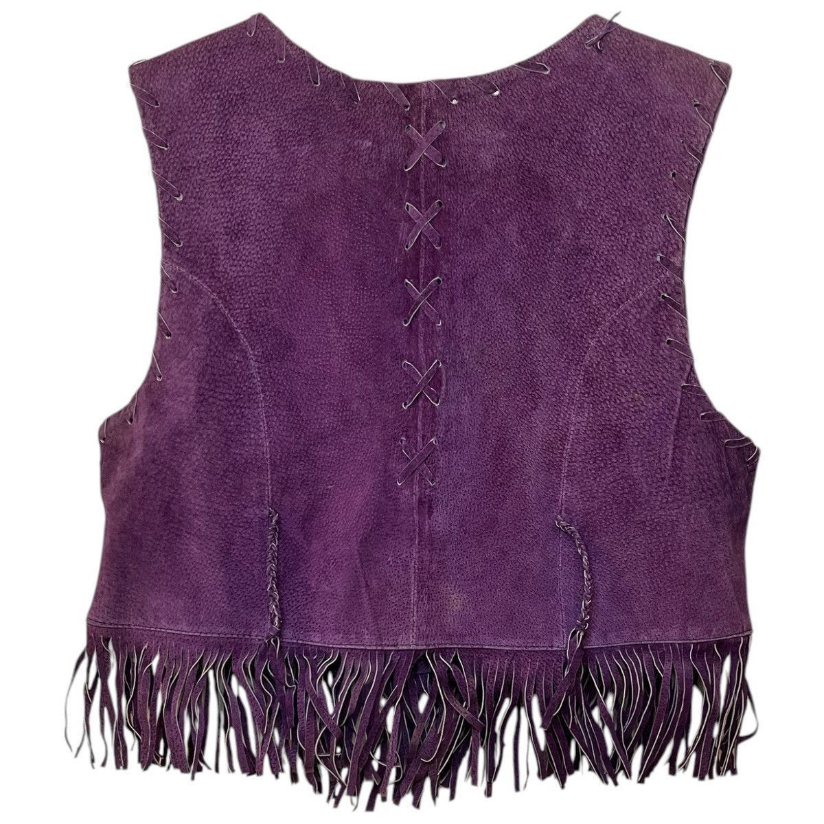 Vintage 90s/Y2K Don’t Stop Festival Purple Leather Fringe Vest Sz L Size L / US 10 / IT 46 - 4 Thumbnail