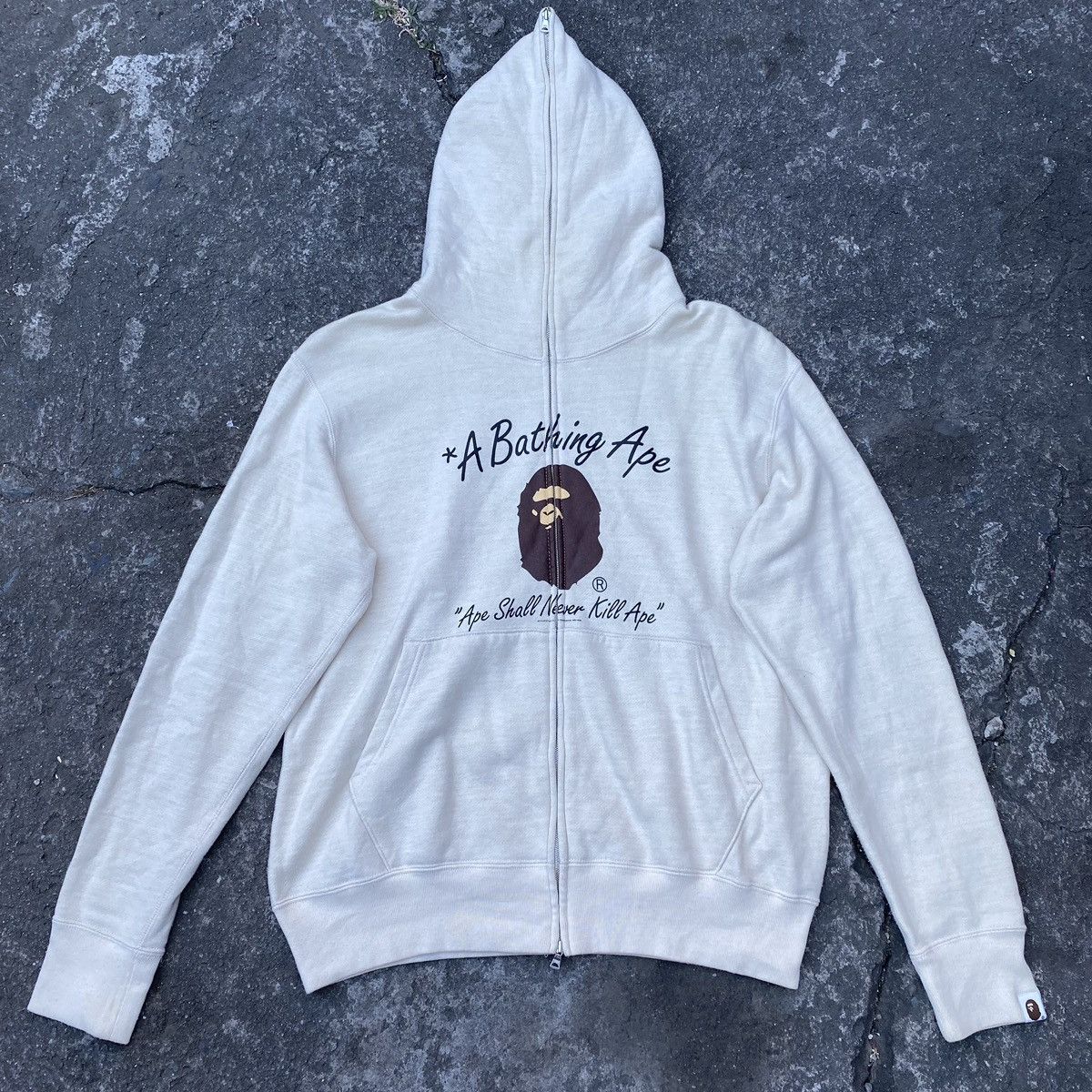 image of Bape College Full Zip Hoodie (2008) in Ivory, Men's (Size Medium)
