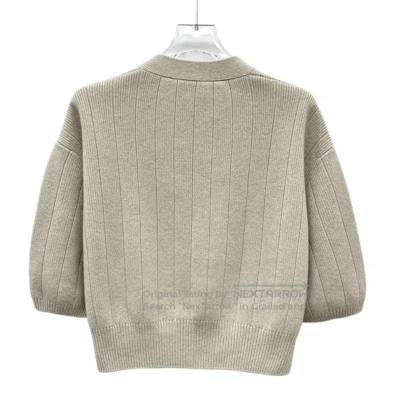 Loro Piana Loro Piana Khaki Cashmere V-Neck Single Breasted Short Sle Size XS / US 0-2 / IT 36-38 - 2 Thumbnail