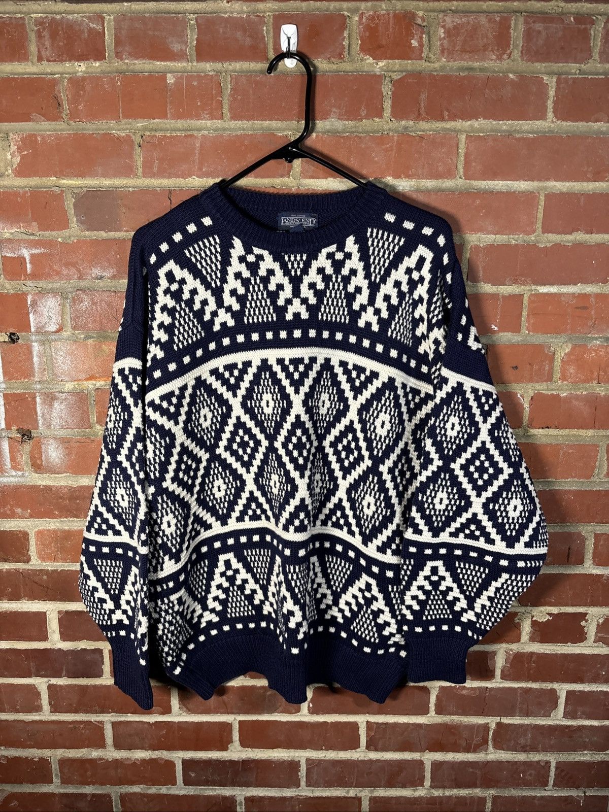 Lands' End Vintage 90s Lands End Nordic Pattern Pull Over Sweater Sz L Size US L / EU 52-54 / 3 - 1 Thumbnail