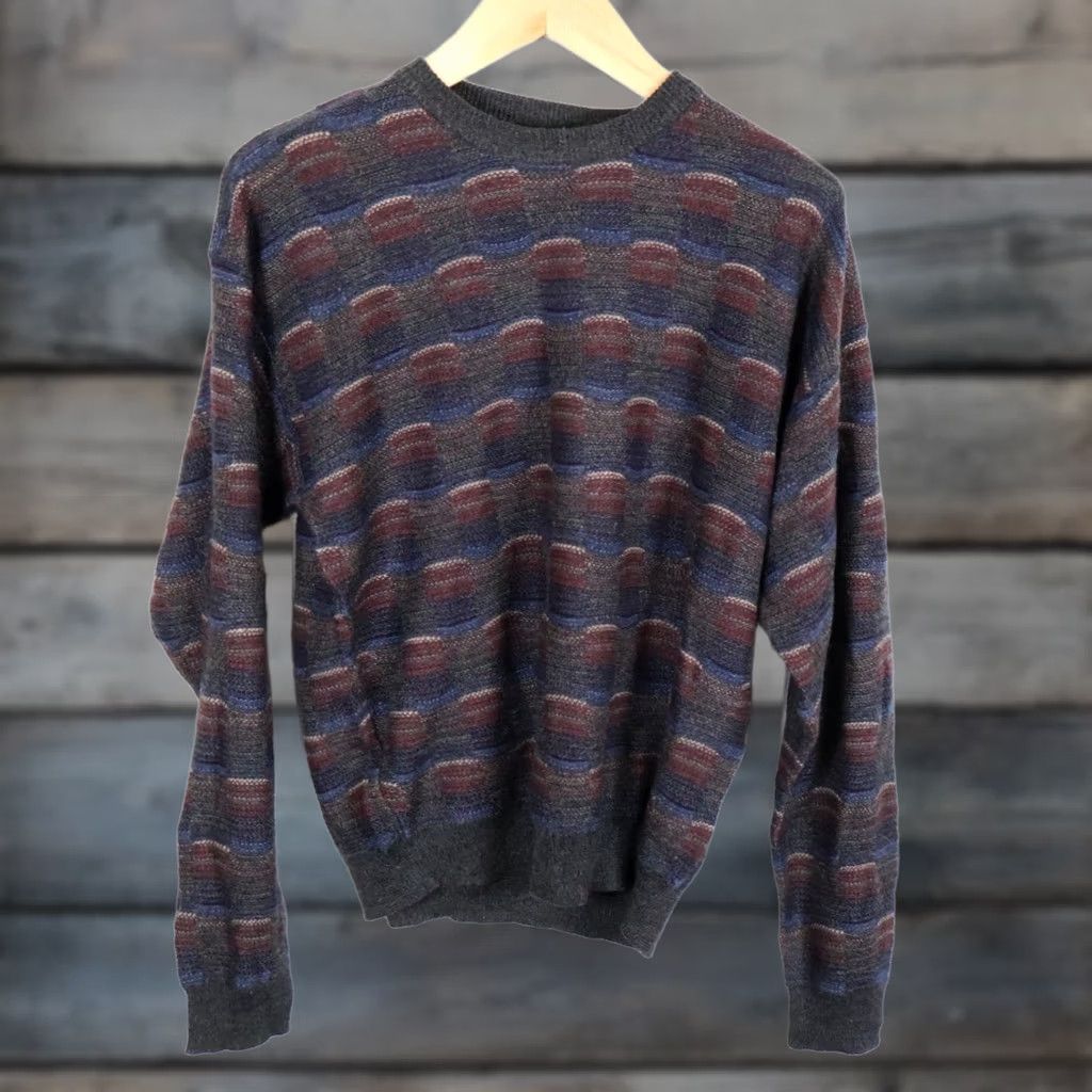 Vintage VINTAGE Hill & Archer 90s Dad Sweater Men Large Dark Gray Geometric Pattern Lightweight Knit Crew Neck Pullover Size US L / EU 52-54 / 3 - 1 Thumbnail