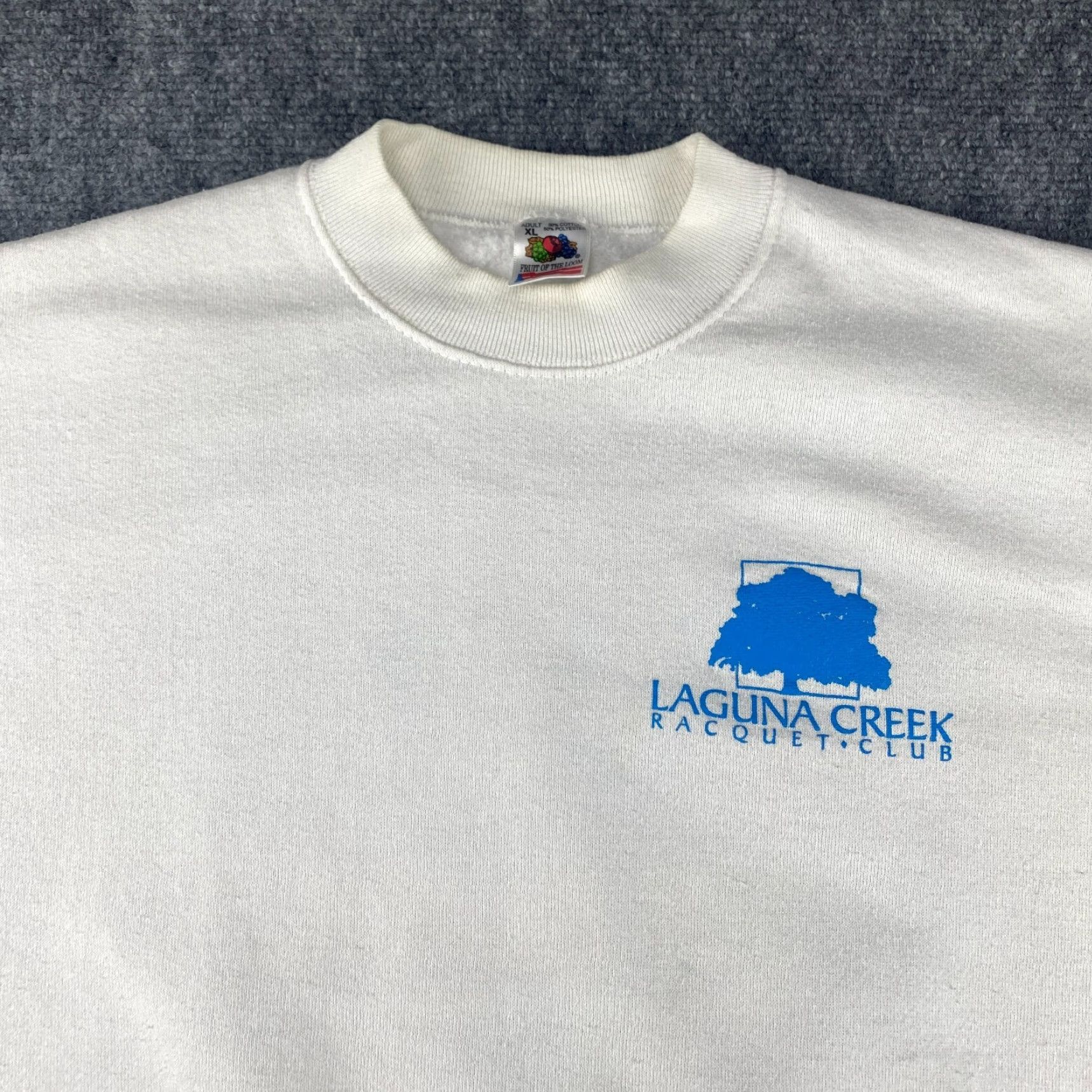 Fruit Of The Loom VINTAGE Fruit of the Loom Sweatshirt Mens XL White 2-Sided USA Made 90s Hoodie Pullover Graphic Print Crew Neck Fleece Cotton Blend Modern All Seasons Size US XL / EU 56 / 4 - 4 Thumbnail