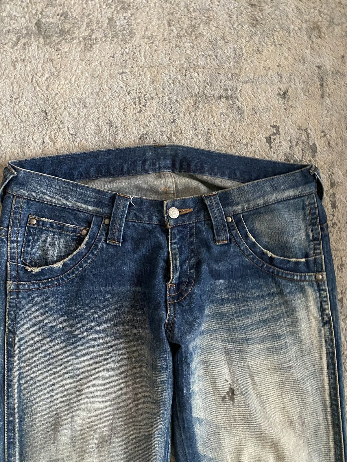 Tornado Mart Washed Oil Stain Flare Denim Size US 35 - 2 Thumbnail