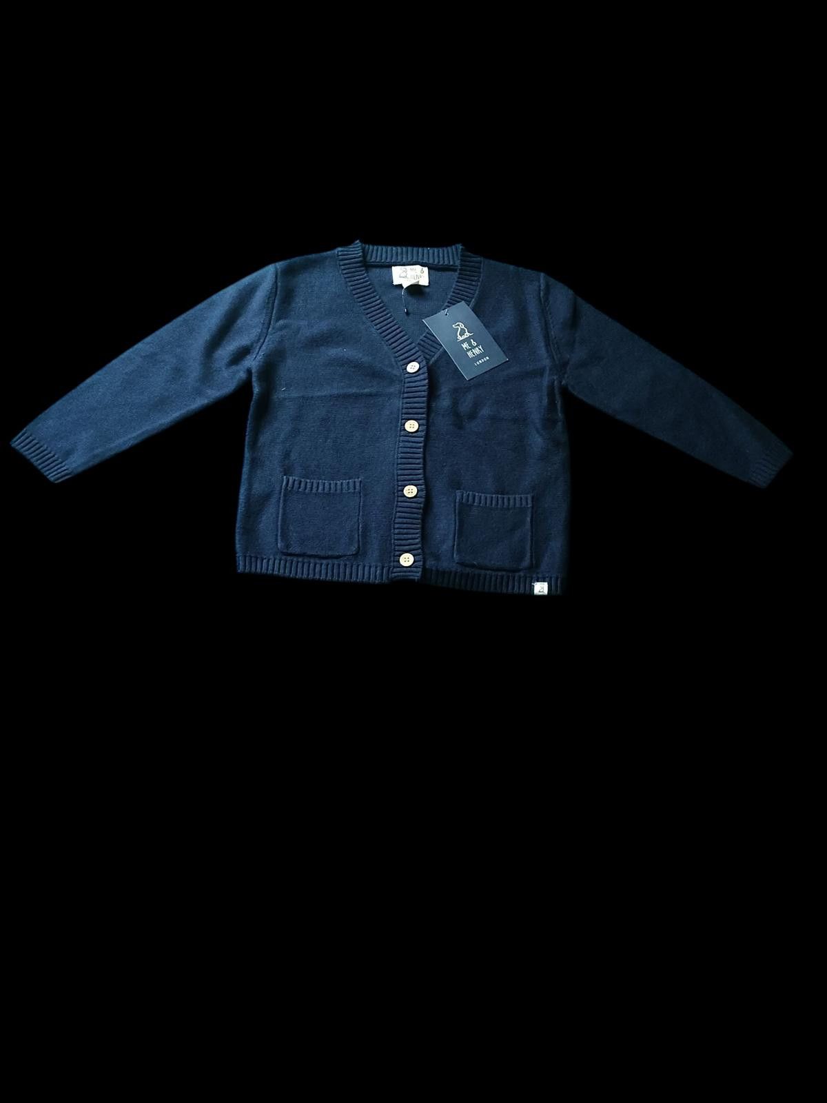 Designer Me & Henry Boys Navy Blue Button-Up Cardigan Sweater S 3/4Y Size US XXS / EU 40 - 1 Thumbnail