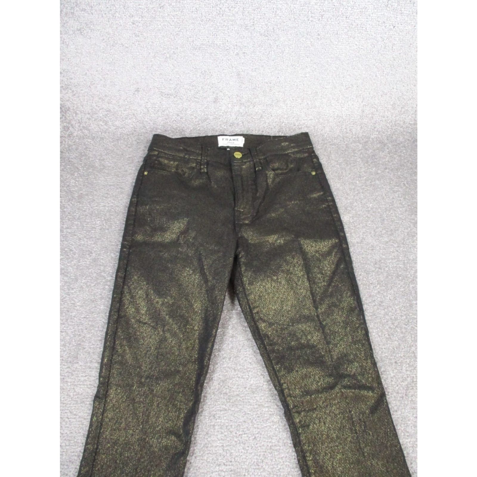 Frame FRAME Jeans Womens 27 Le High Skinny Dark Gold Metallic Denim Girls 90s? Size 27" / US 4 / IT 40 - 2 Thumbnail