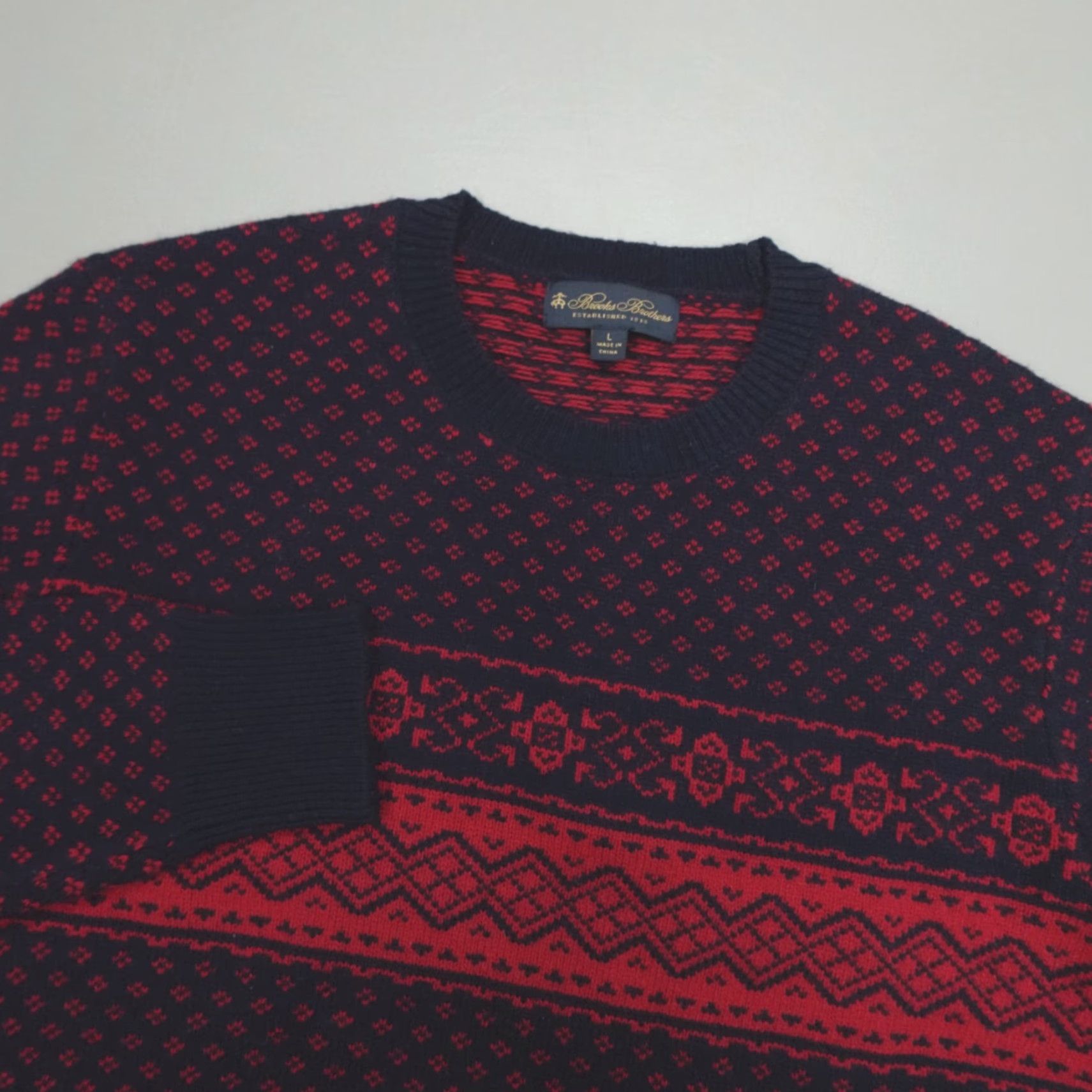Brooks Brothers Brooks Brothers Sweater Crewneck Merino Wool Fair Isle Blue Red Mens L Regular Knit Casual Holiday 90s Pullover Size US L / EU 52-54 / 3 - 2 Thumbnail