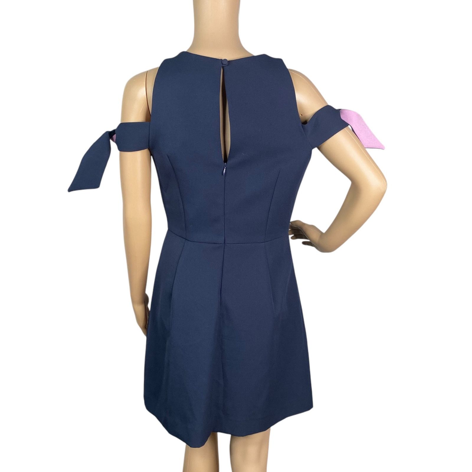 MILLY Milly $450 Madison Navy Blue Bow Detail A-line Dress SZ 8 Size M / US 6-8 / IT 42-44 - 6 Thumbnail