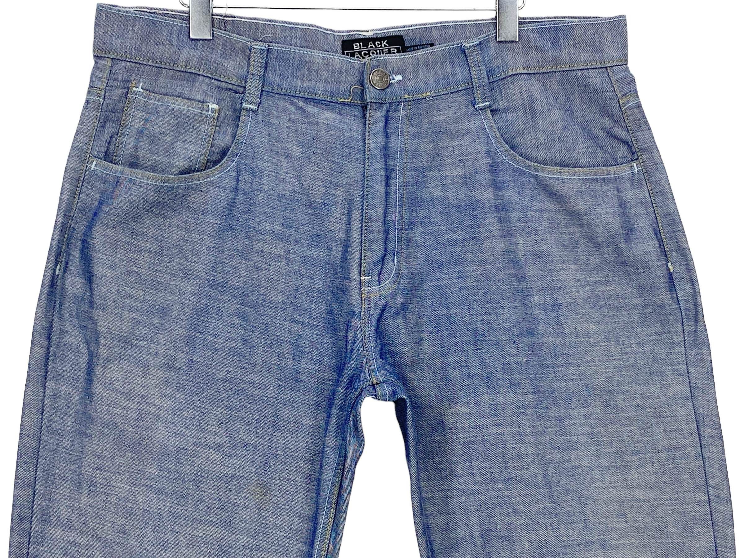 Japanese Brand Black Lacquer Denim Baggy Jeans Hip Hop Skateboard Jeans Size US 39 - 3 Thumbnail
