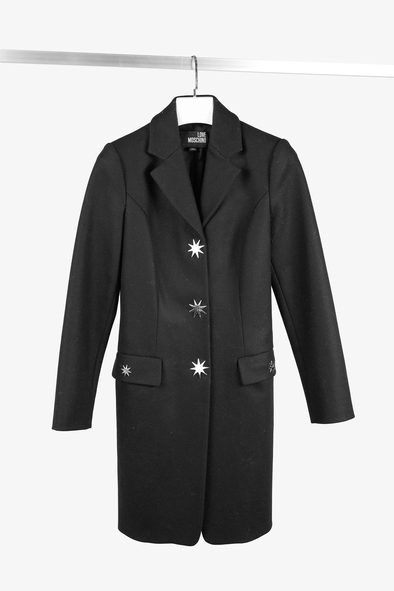Love Moschino Love Moschino Silver Octagram Black Wool Tailored Coat Size S / US 4 / IT 40 - 1 Thumbnail