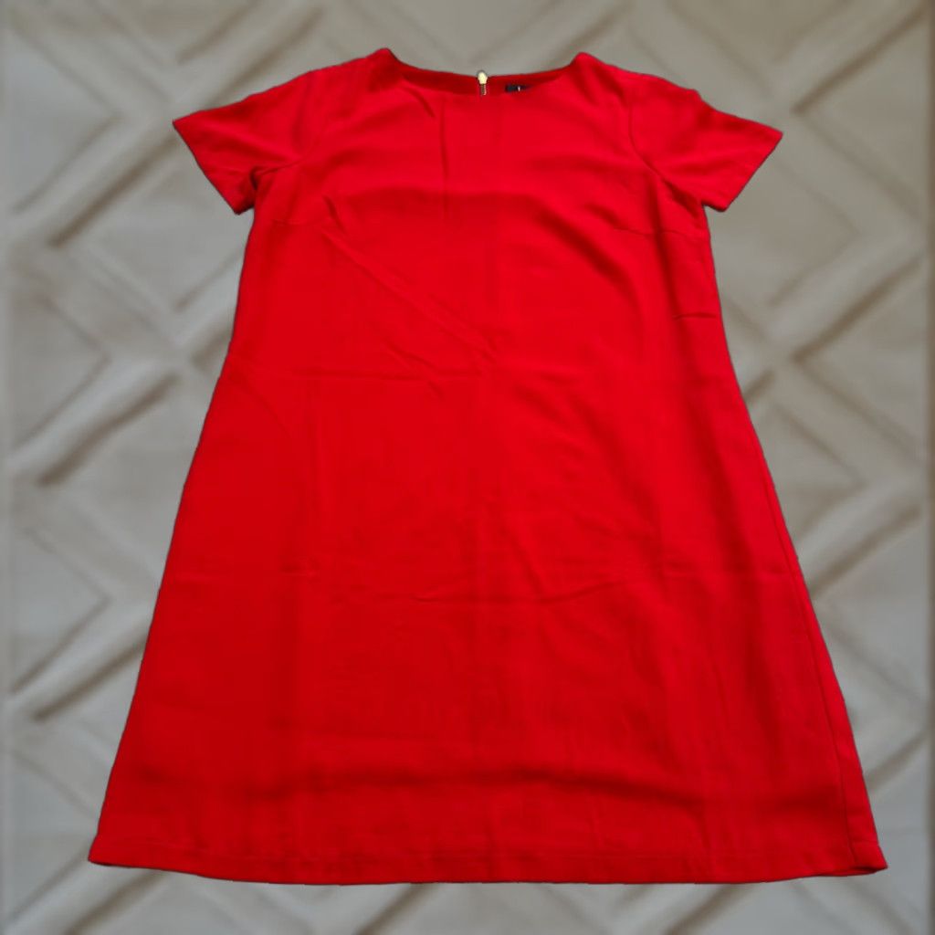 Lulus Lulus Dress Womens S Red Midi Shift Crew Neck Short Sleeve Workwear Classic Officewear Size 28" / US 6 / IT 42 - 1 Thumbnail