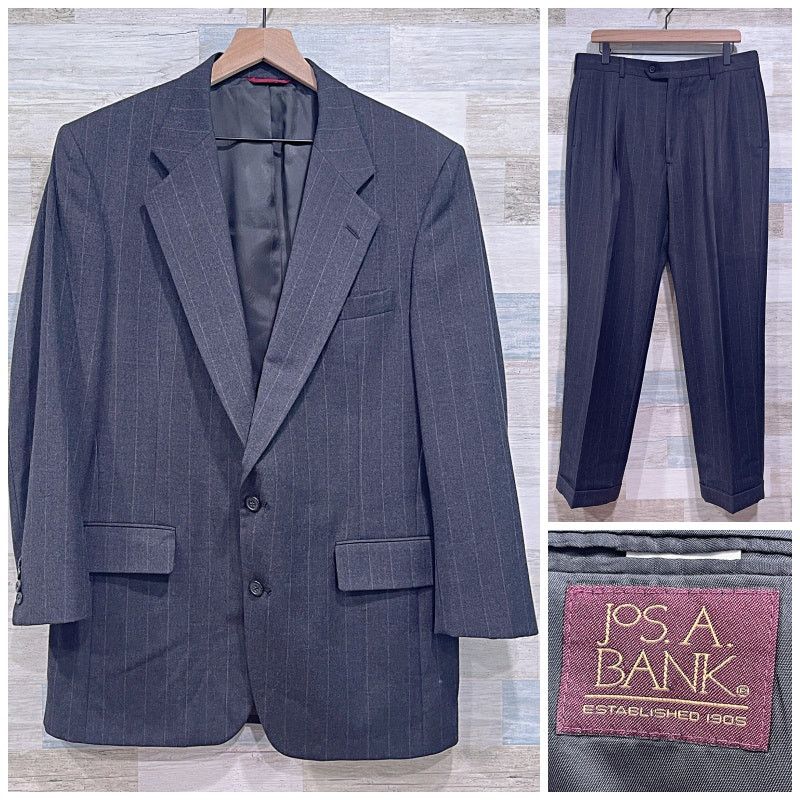 Jos. A. Bank Jos A Bank Flannel Striped Suit Gray Vintage USA Made 42L 36 Size 42L - 1 Thumbnail