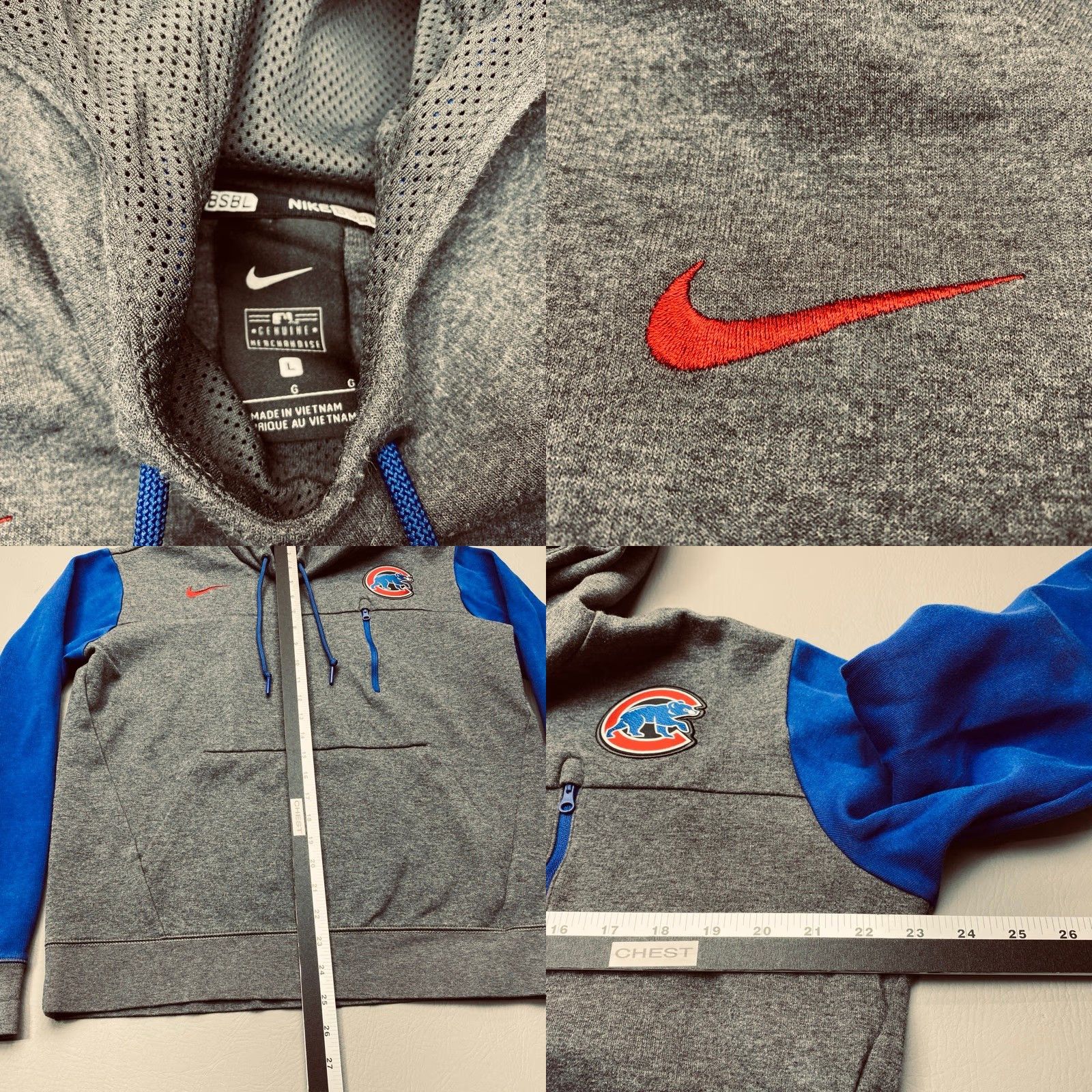 Nike NIKE BSBL CHICAGO CUBS Mens Large Hoodie Gray Chest Pocket Heavy Sweatshirt 8215 Size US L / EU 52-54 / 3 - 8 Thumbnail