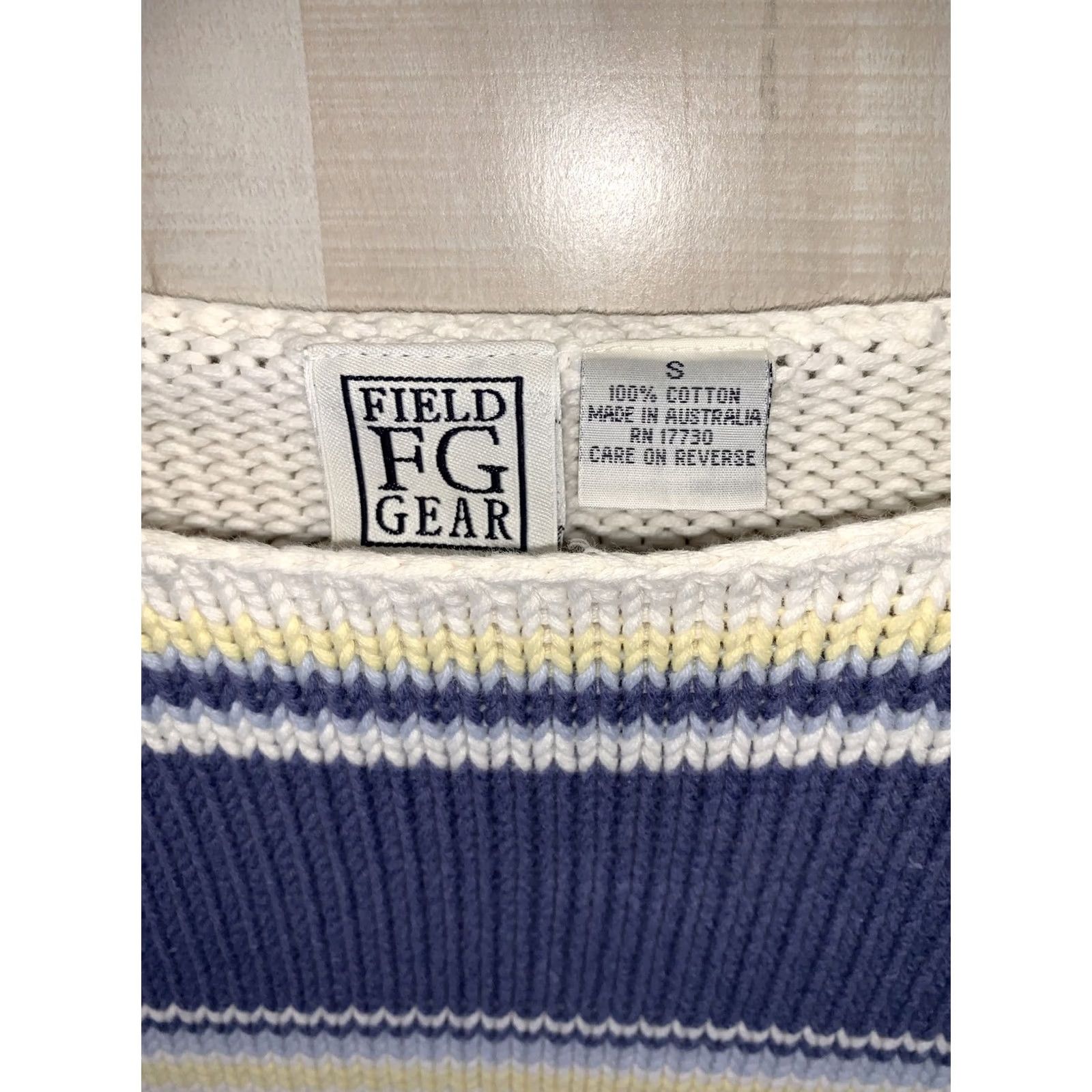 Vintage Field Gear Women’s S Knit Sweater Main Selling Point Blue/White/Yellow Stripe Pullover Cotton 100% Knits Size S / US 4 / IT 40 - 3 Thumbnail