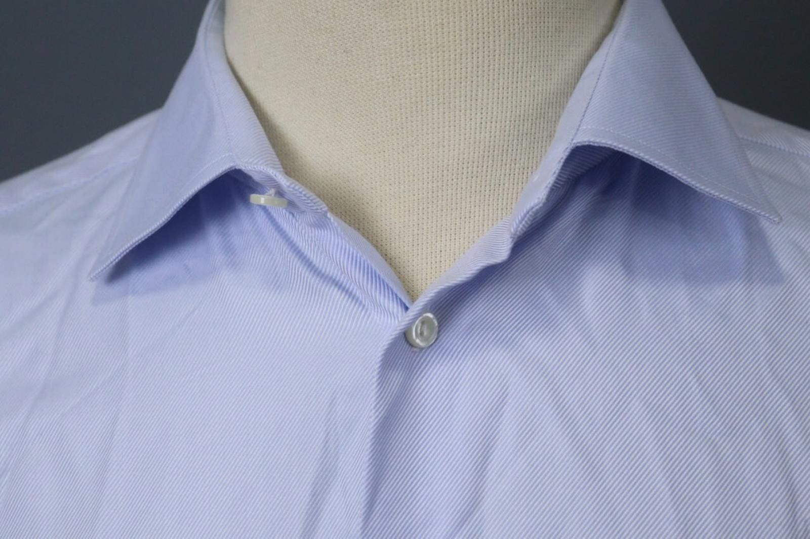 Eton Eton Blue Pinstriped Cotton Collared Formal Front Shirt Top Size US M / EU 48-50 / 2 - 5 Thumbnail