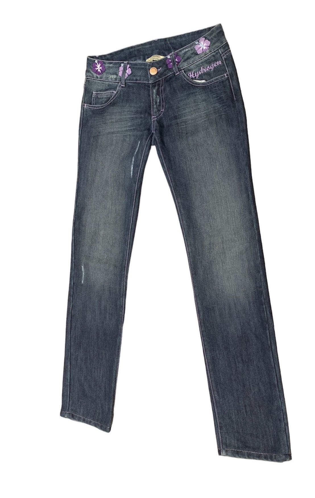 HYDROGEN Rare..Hydrogen Hibiscus Flower Embroidered Streching Jeans Size 29" - 2 Thumbnail