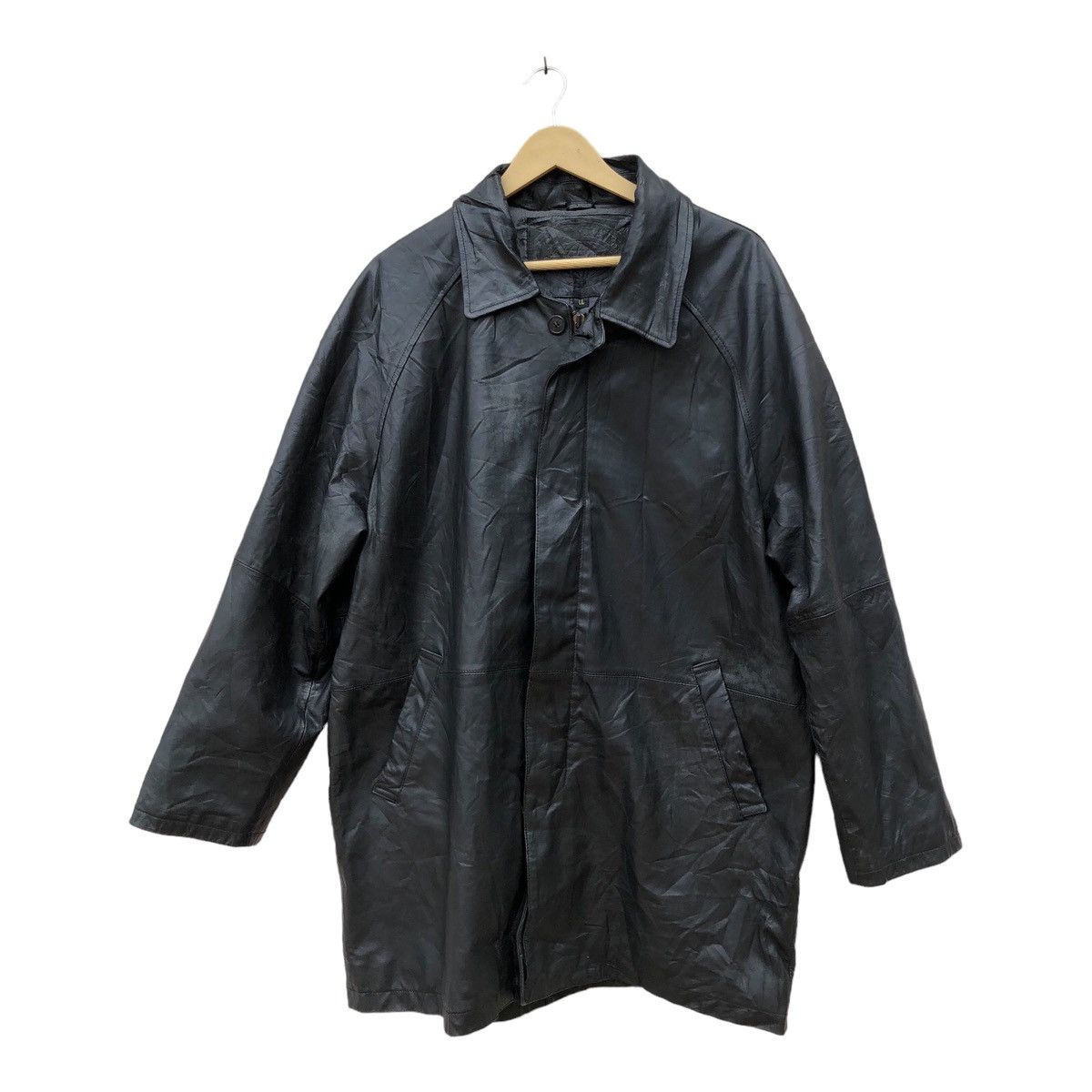 image of The Travel On The World Overcoat Leather Jacket in Black, Men's (Size Large)