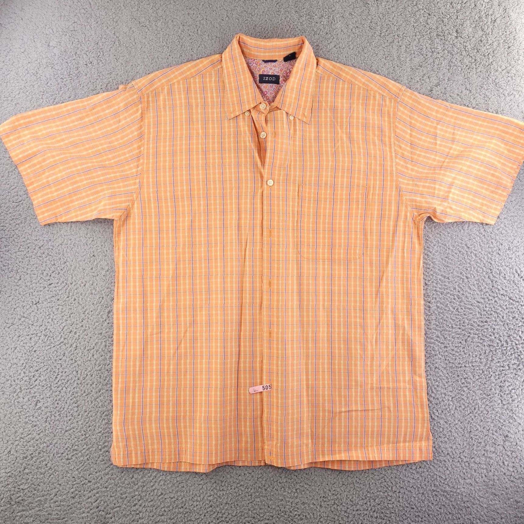 Izod Izod Shirt Mens XL Short Sleeve Button-Up Orange Check Size US XL / EU 56 / 4 - 2 Thumbnail