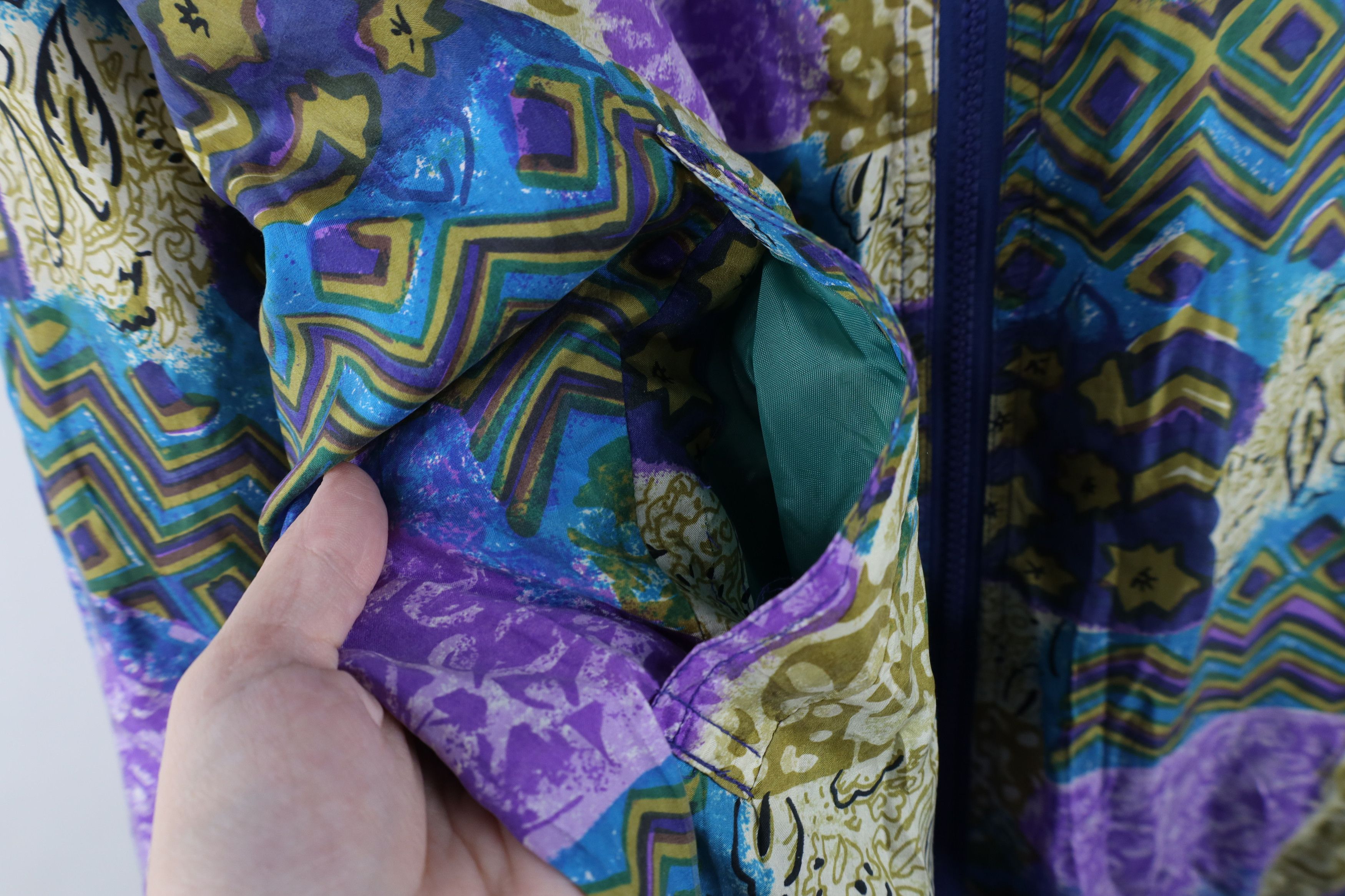Vintage Vintage 90s Streetwear Abstract Geometric Silk Bomber Jacket Size L / US 10 / IT 46 - 7 Thumbnail