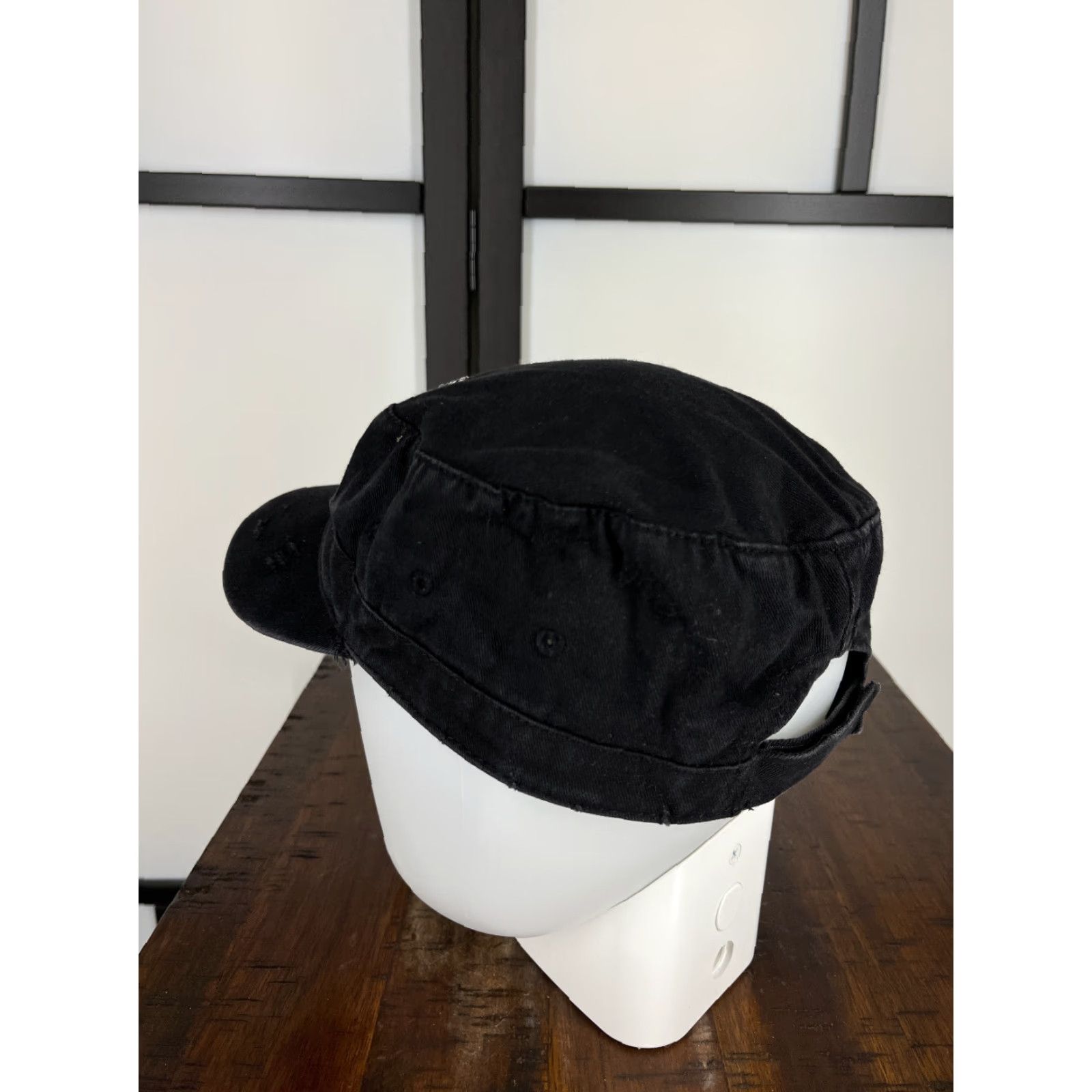 Vintage JFH Headwear Hat Womens One Size Blue Horseshoe Army Cap Strap Back Rhinestone Bling Jewel Casino Distressed Size ONE SIZE - 5 Thumbnail