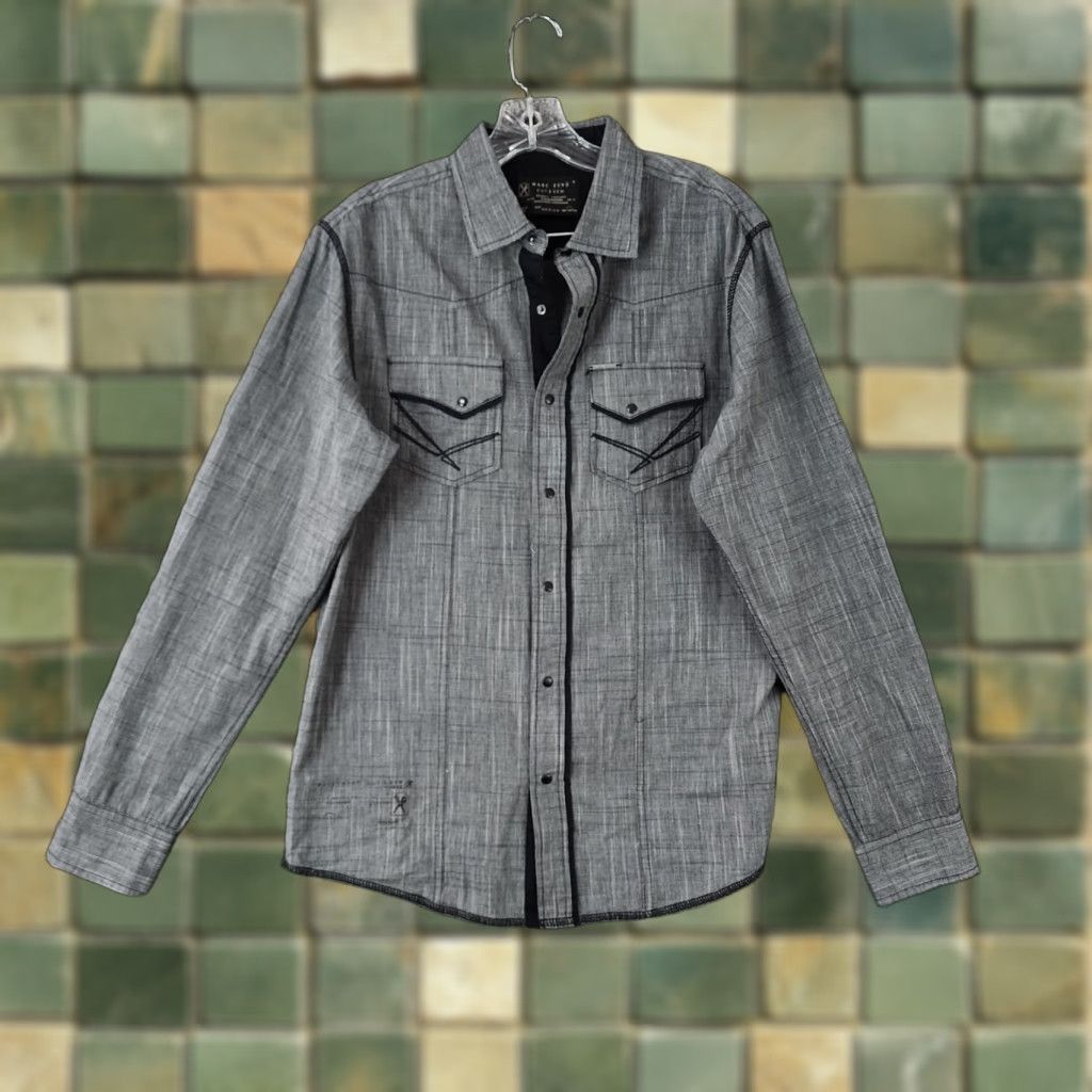 Marcs VINTAGE Marc Ecko Shirt Mens Gray Long Sleeve Button-Up Snap Size M Size US M / EU 48-50 / 2 - 1 Thumbnail