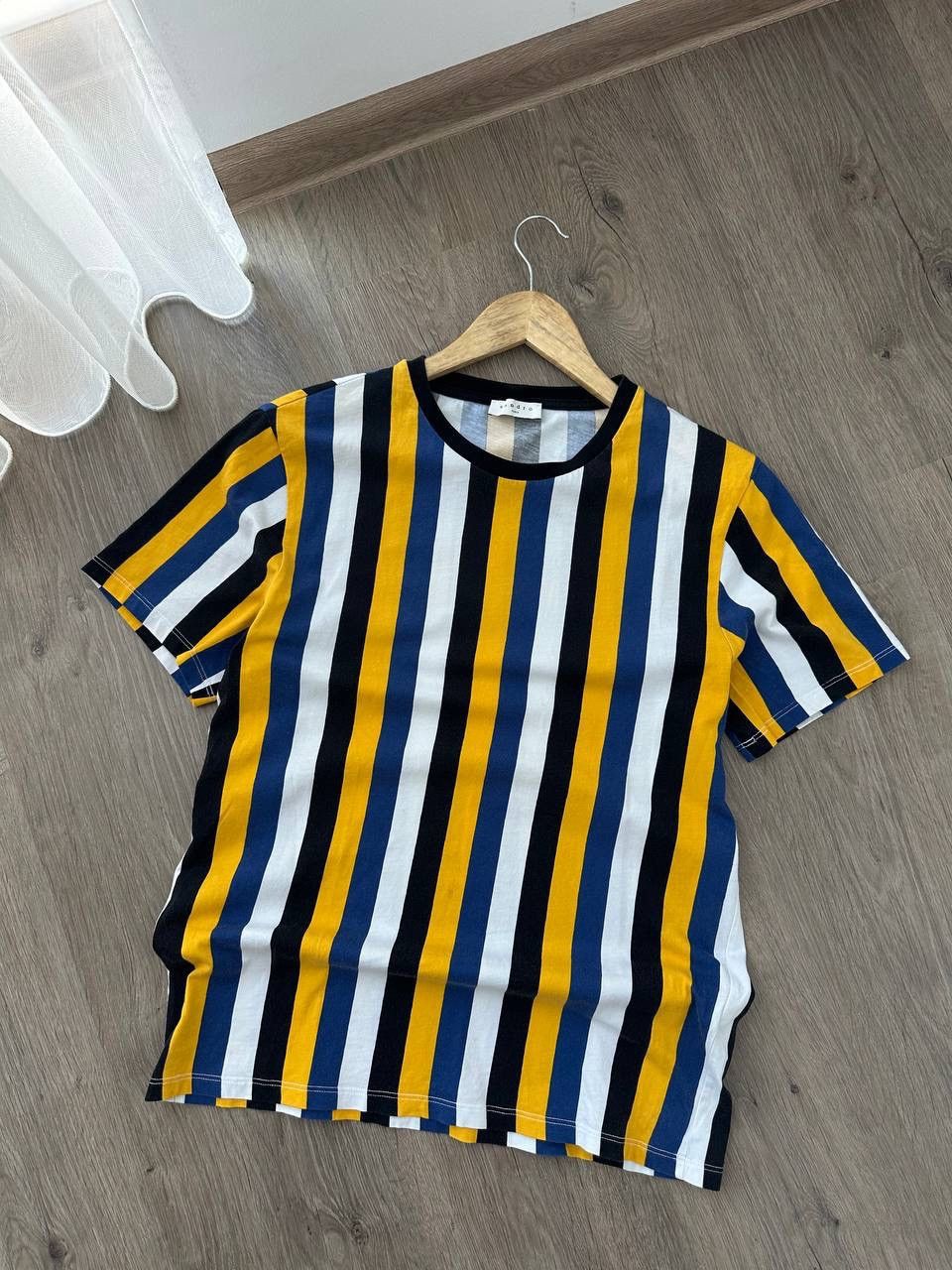 Sandro × Vintage Vintage Sandro Stripeded Yellow T-Shirt Size US S / EU 44-46 / 1 - 8 Thumbnail