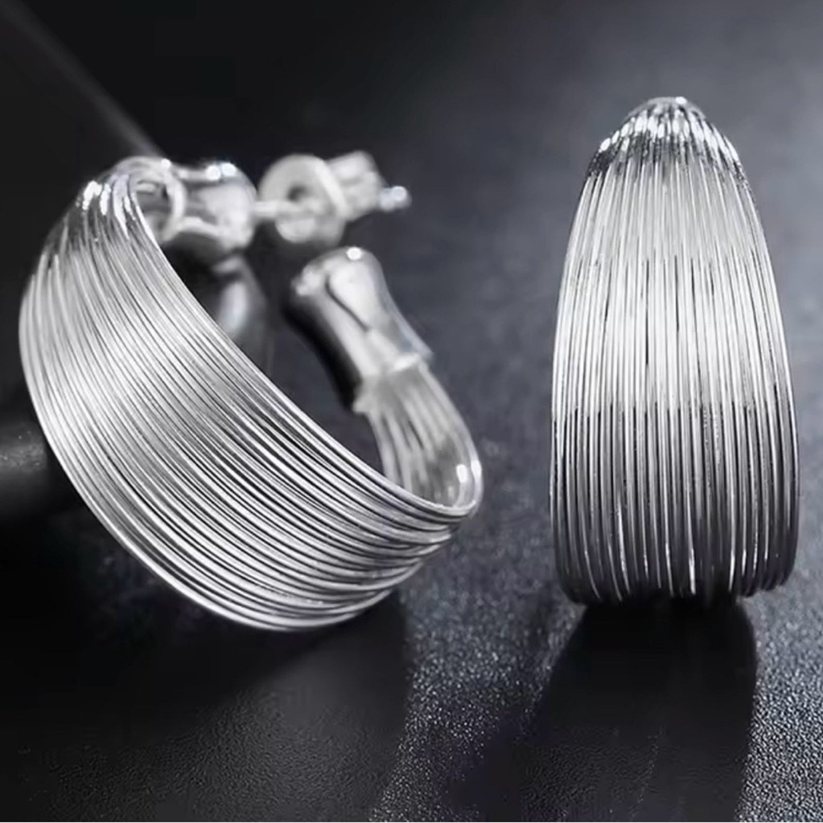 Other Sterling Silver Multi-layer Round C Hoop Earrings For Wome Size ONE SIZE - 1 Thumbnail