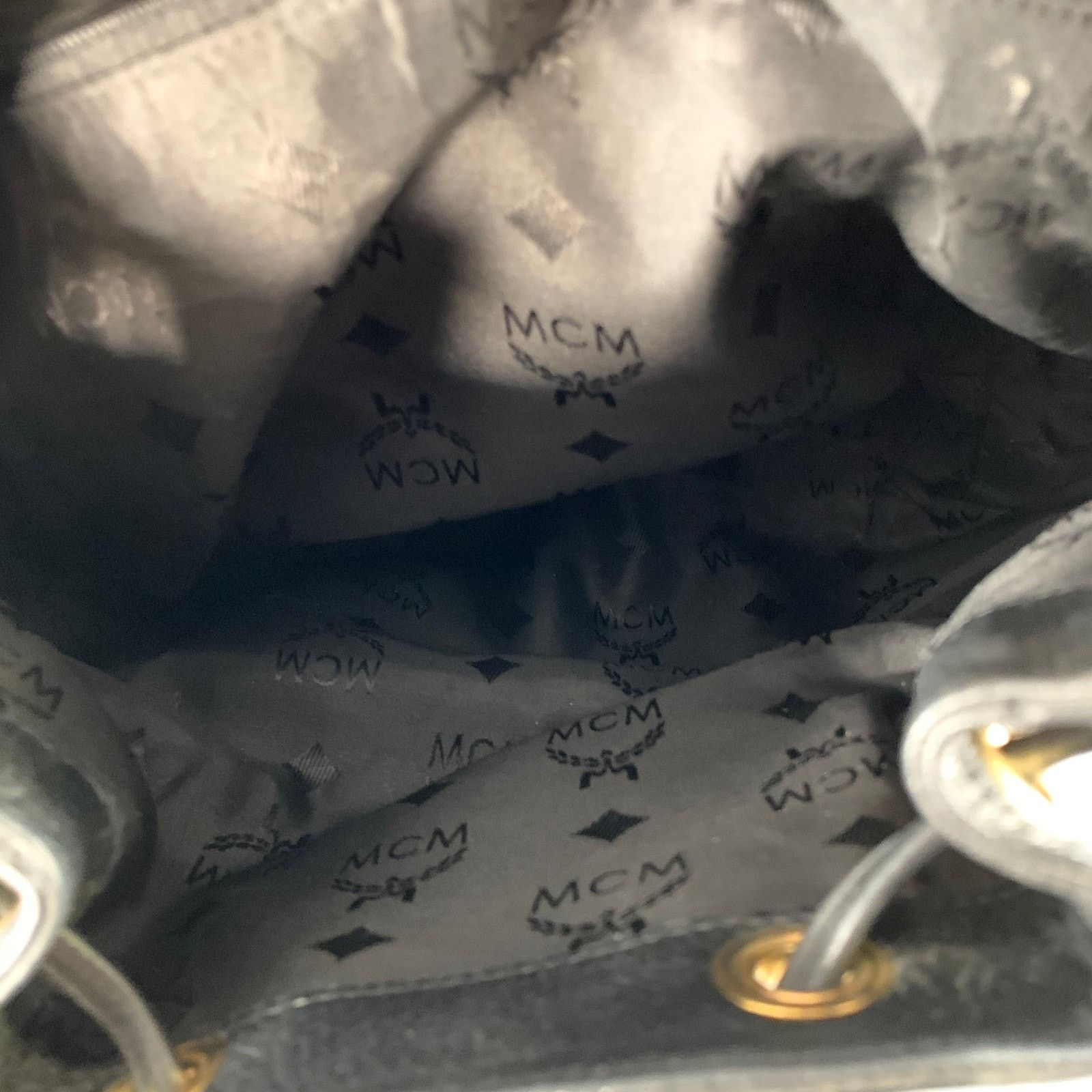 MCM MCM Vintage Small Black Gold Leather Drawstring Backpack Size ONE SIZE - 7 Thumbnail