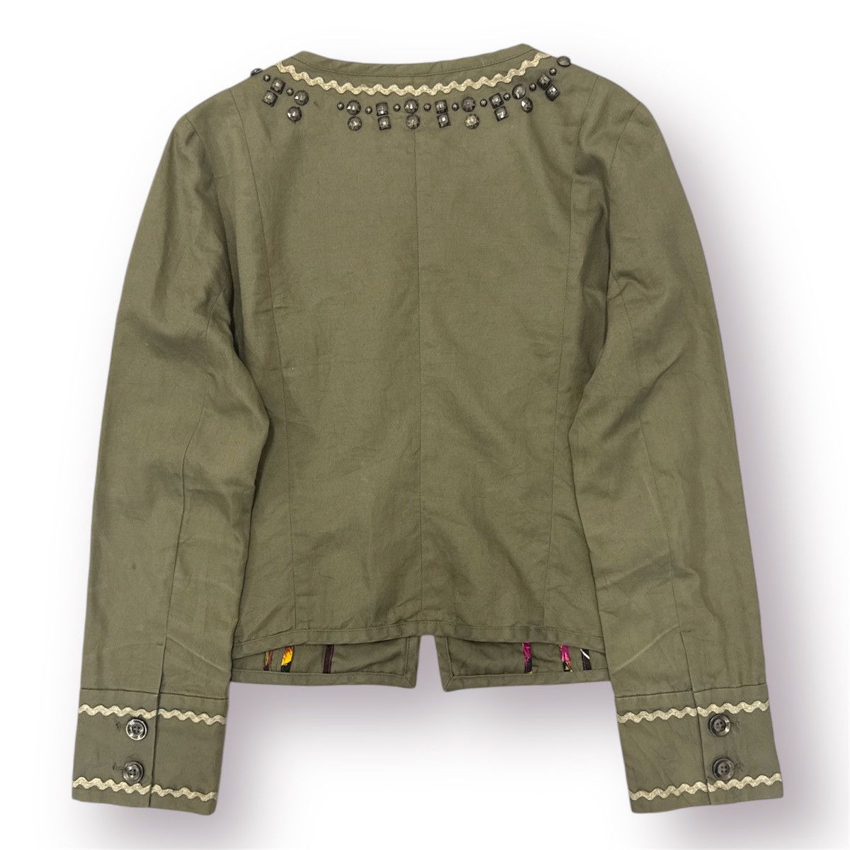 Vivienne Tam 🔥 90s Vivienne Tam Olive Cropped Jacket Boho Beaded Designer Size S / US 4 / IT 40 - 14 Thumbnail