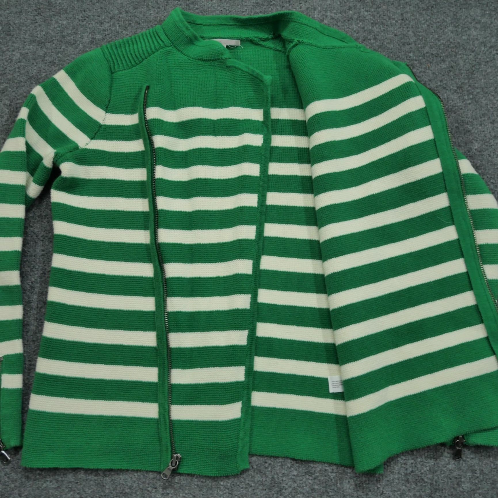 Gap VINTAGE Gap Cardigan Sweater Womens L Green White Stripped Asymmetrical Zip Crew Neck Knit Winter Size L / US 10 / IT 46 - 6 Thumbnail
