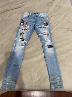 Amiri Blue Washed Denim Art Patch Distressed Jeans S Amiri