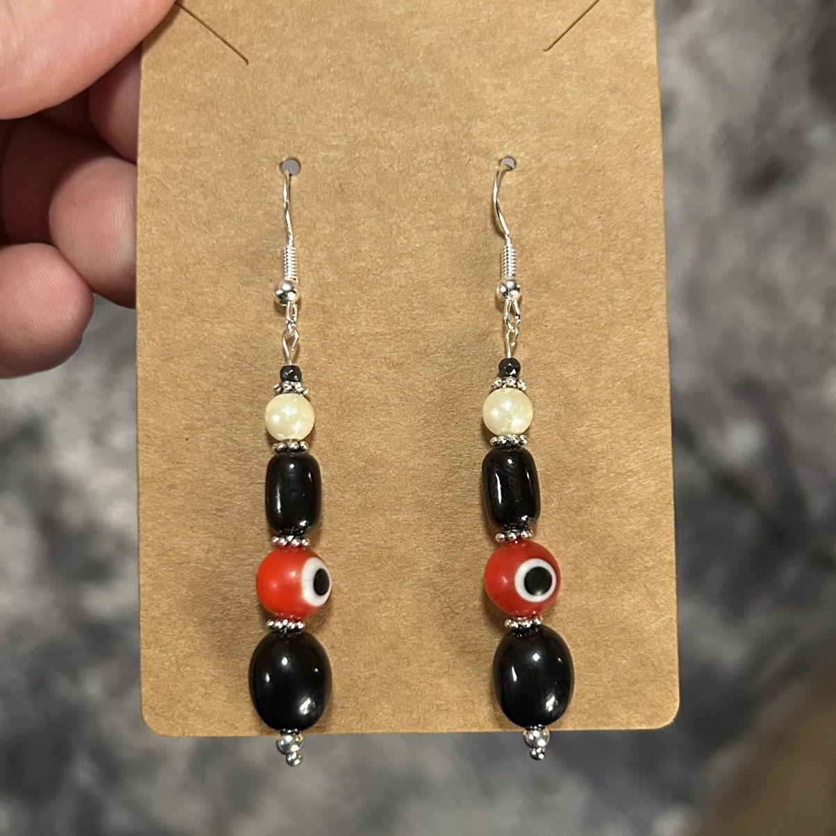 Handmade Handcrafted elegant vintage bead cat eye glass earrings Size ONE SIZE - 2 Thumbnail
