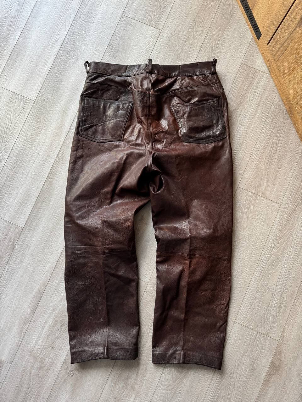 Genuine Leather × Leather Vintage Brown Leather Pants ASAP Rocky Style Moto Bike Size US 38 / EU 54 - 2 Thumbnail