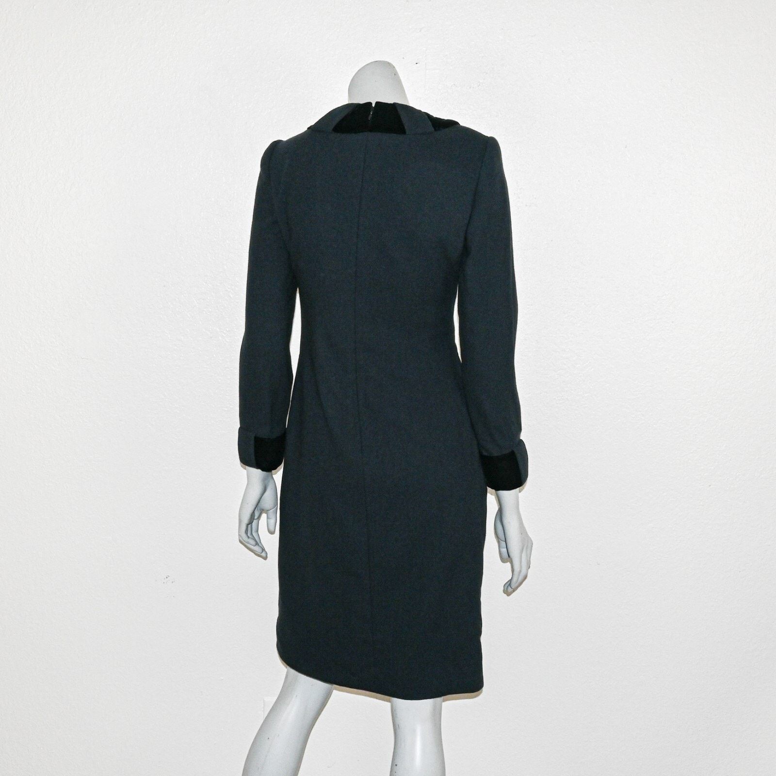 Vintage 90s Carolina Herrera Long Sleeve Dress Wool Charcoal