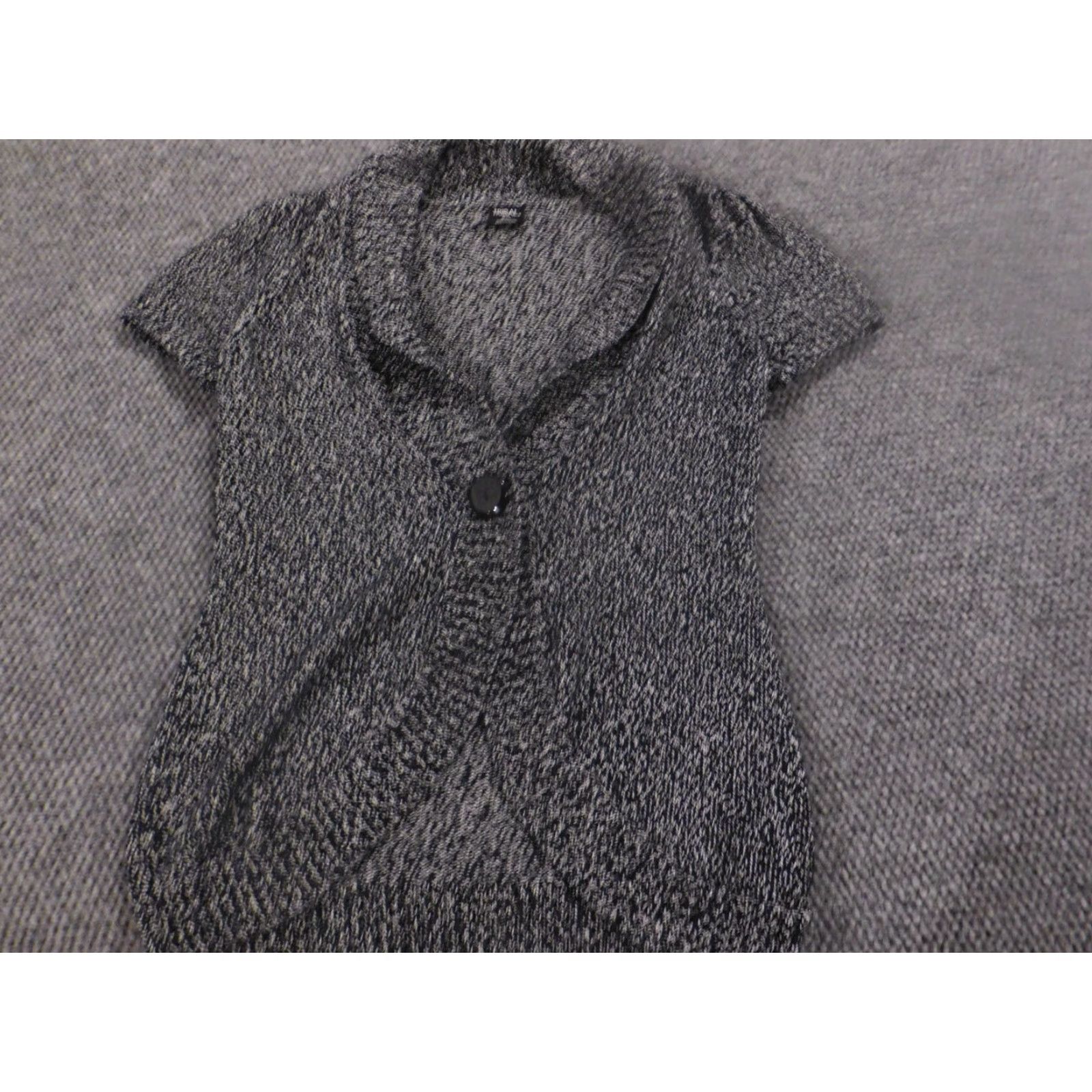 Vintage Tribal Womens Cardigan Sweater L Gray Crew Neck Button Stretch Open Front Knit Short Sleeve Regular Size L Women Size L / US 10 / IT 46 - 2 Thumbnail