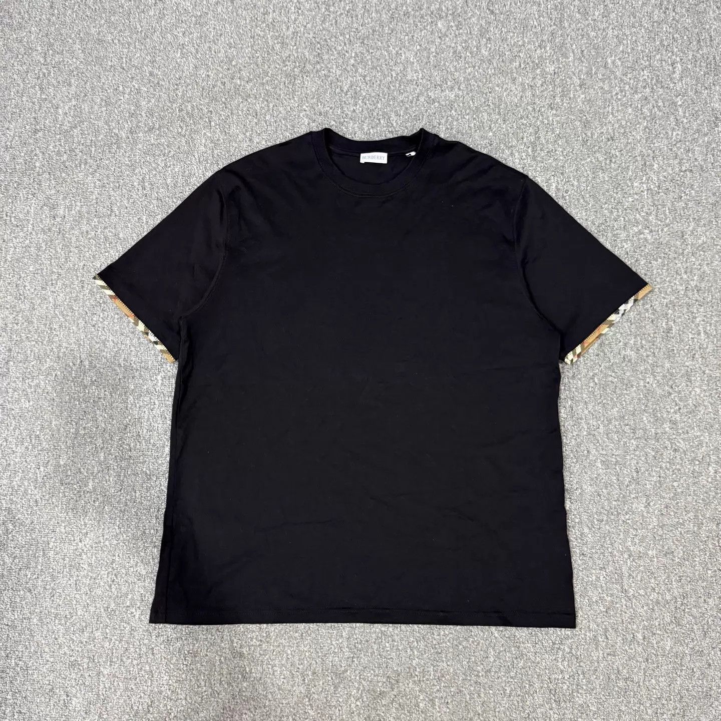 Burberry Black Short Sleeve T-Shirt with Patterned Cuffs Size US L / EU 52-54 / 3 - 1 Thumbnail
