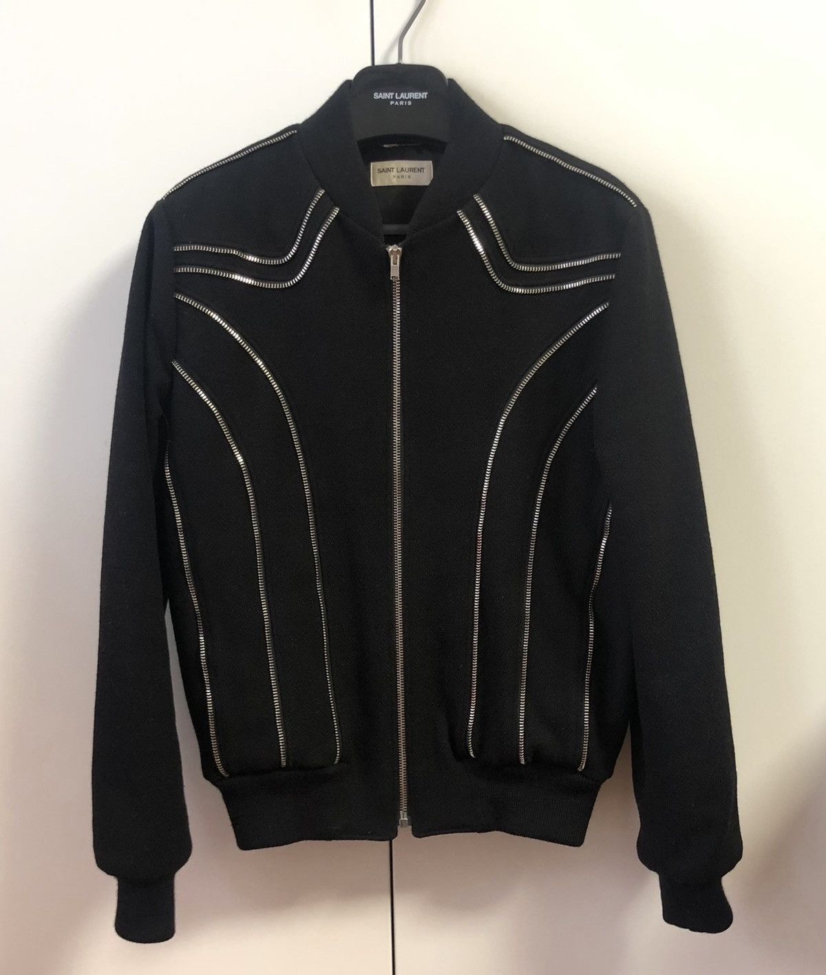 image of Hedi Slimane x Saint Laurent Paris Aw 15 Multi Zip Bomber in Black, Men's (Size Small)